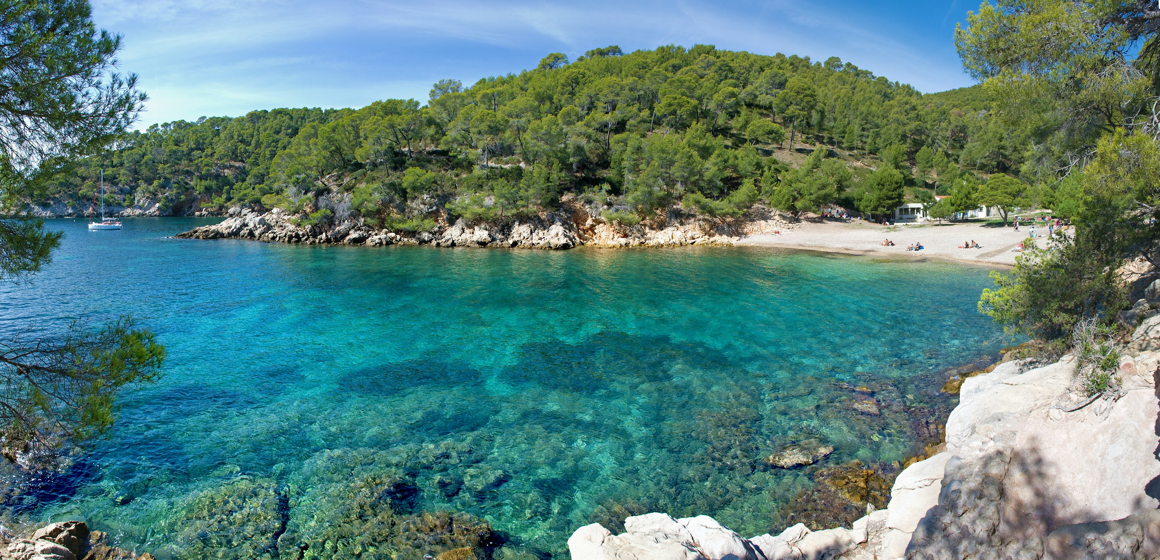 Calanque De Port D'Alon, bay with clear water near Cassis and Bandol in France