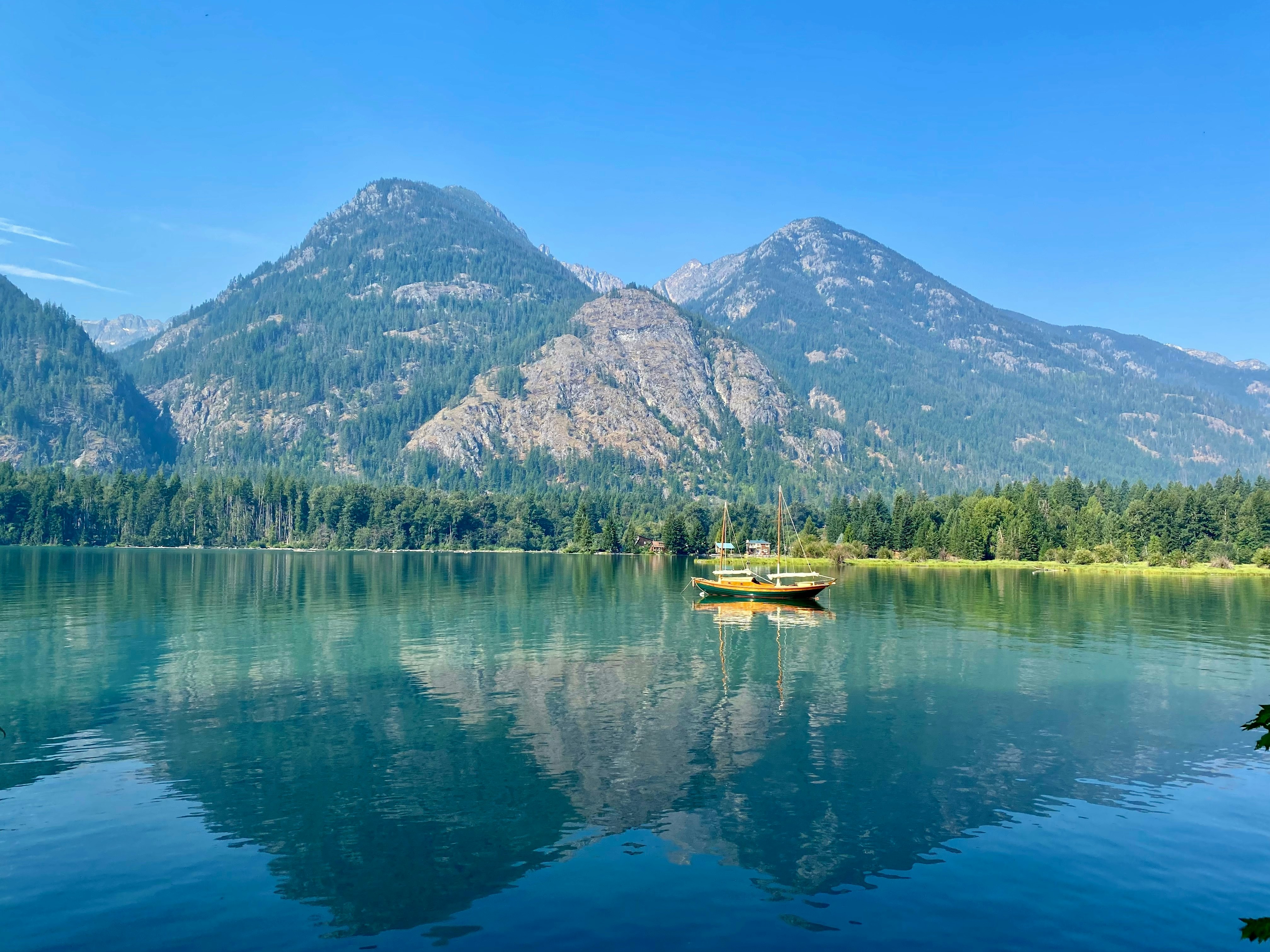 Reflection on Lake Chelan in North Cascades National Park