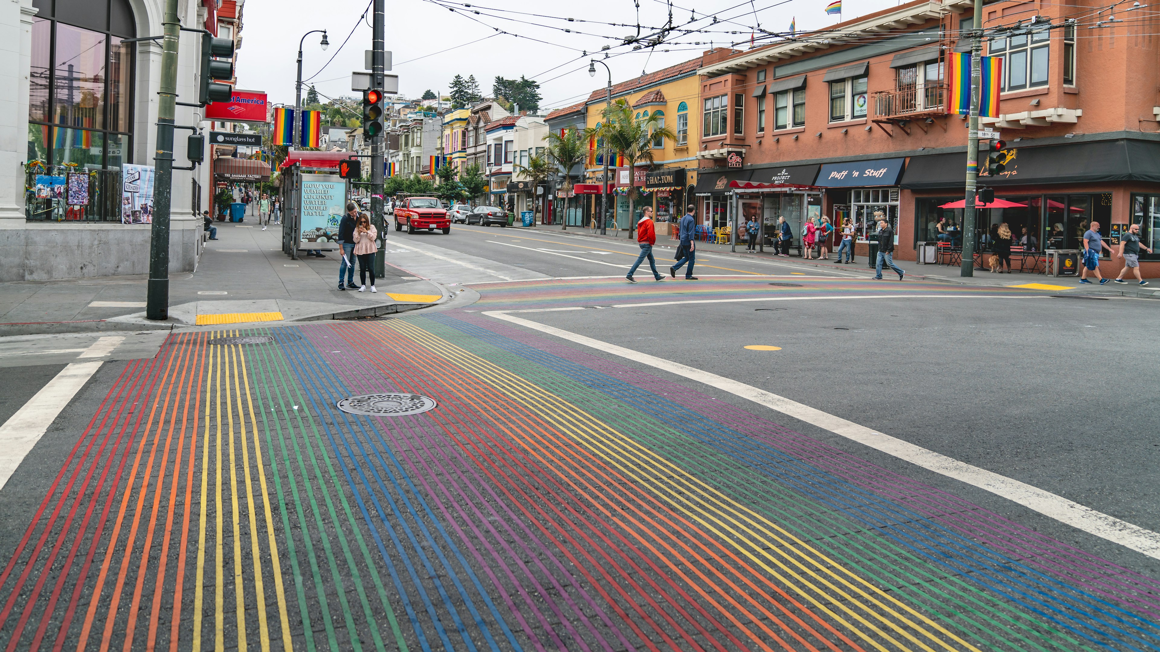 Rainbow crossing in the gay neighborhood of the Castro, San Francisco, California, USA