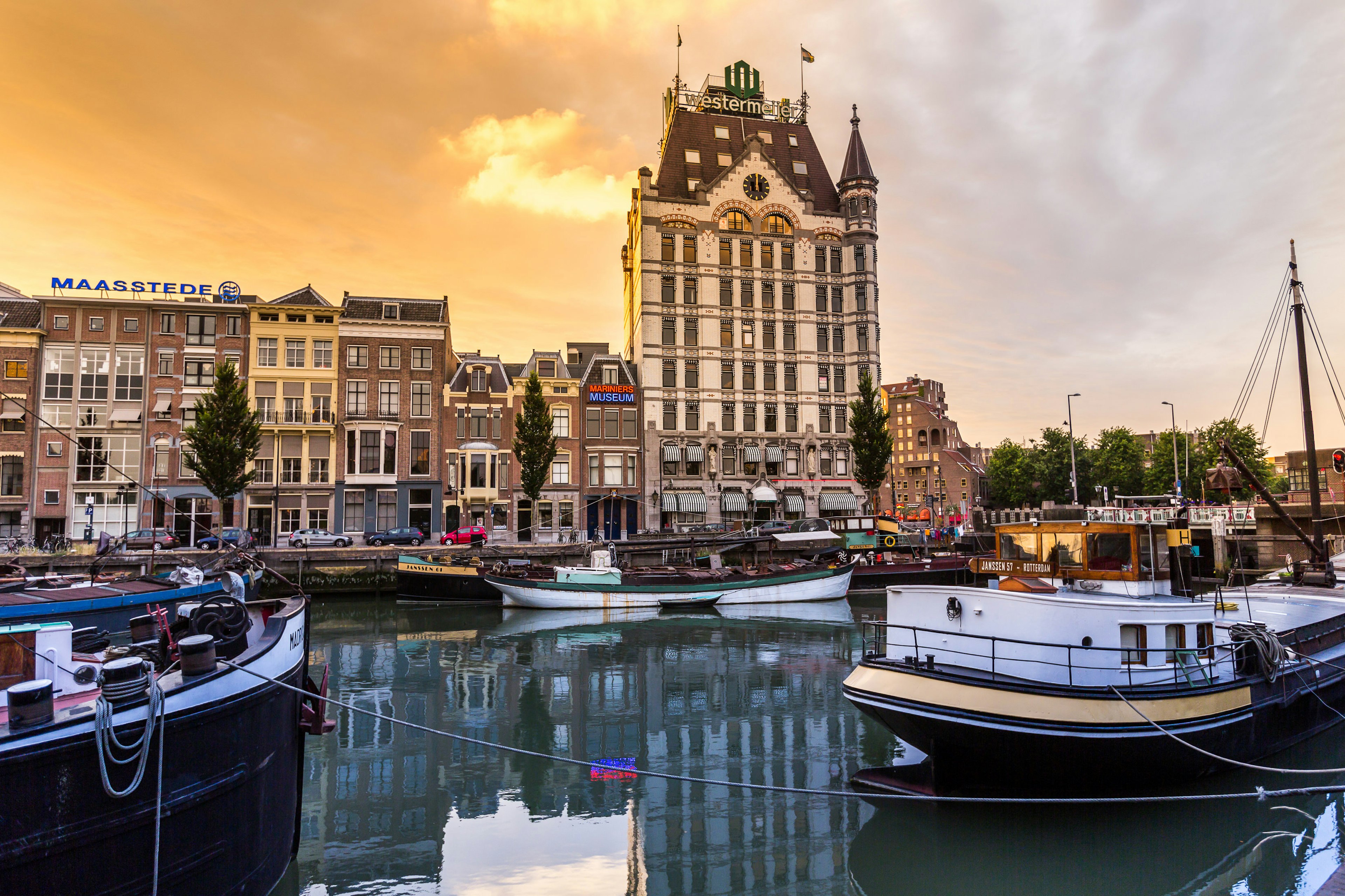 A city waterfront lined with buildings