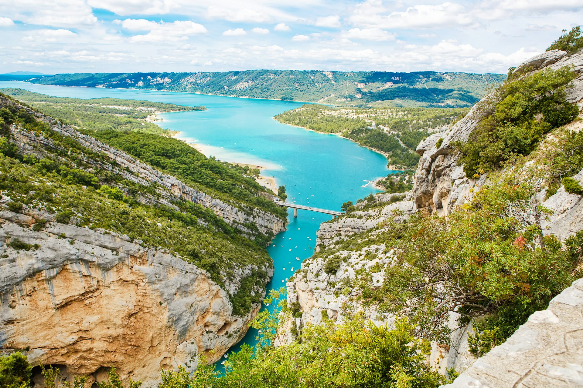 High-angle view of Verdon Gorge and Lake of Sainte-Croix.