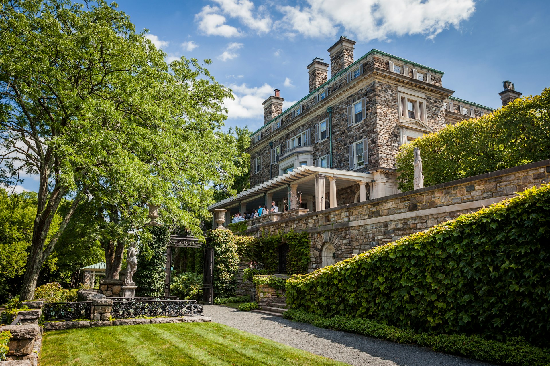 The stone. vine-covered mansion at the Kykuit Rockefeller Estate