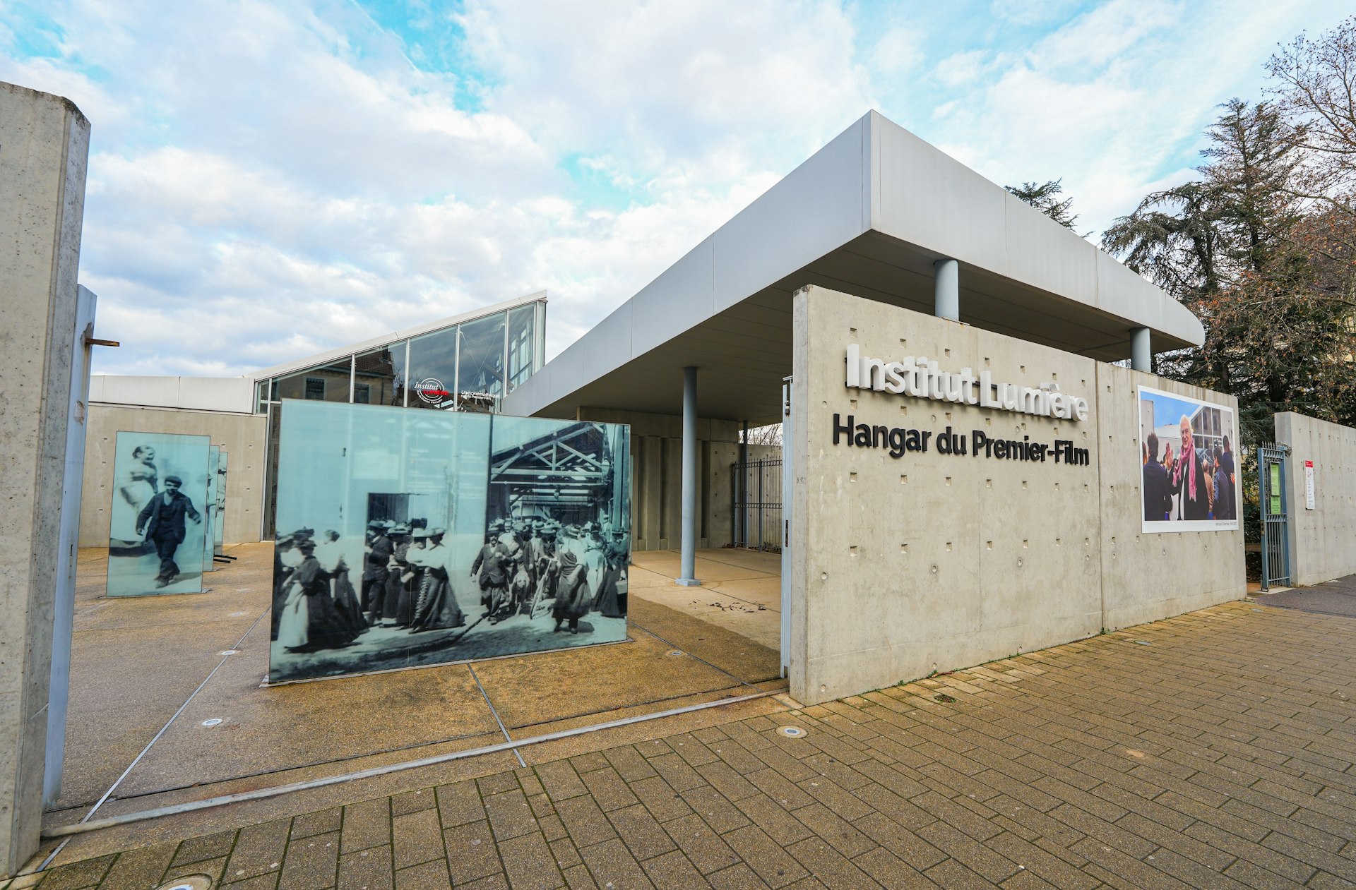 Outside view of Hangar du Premier Film ("Hangar of the First Movie") at the Lumière Institute, the former factory where Auguste and Louis Lumière shot the first film in history