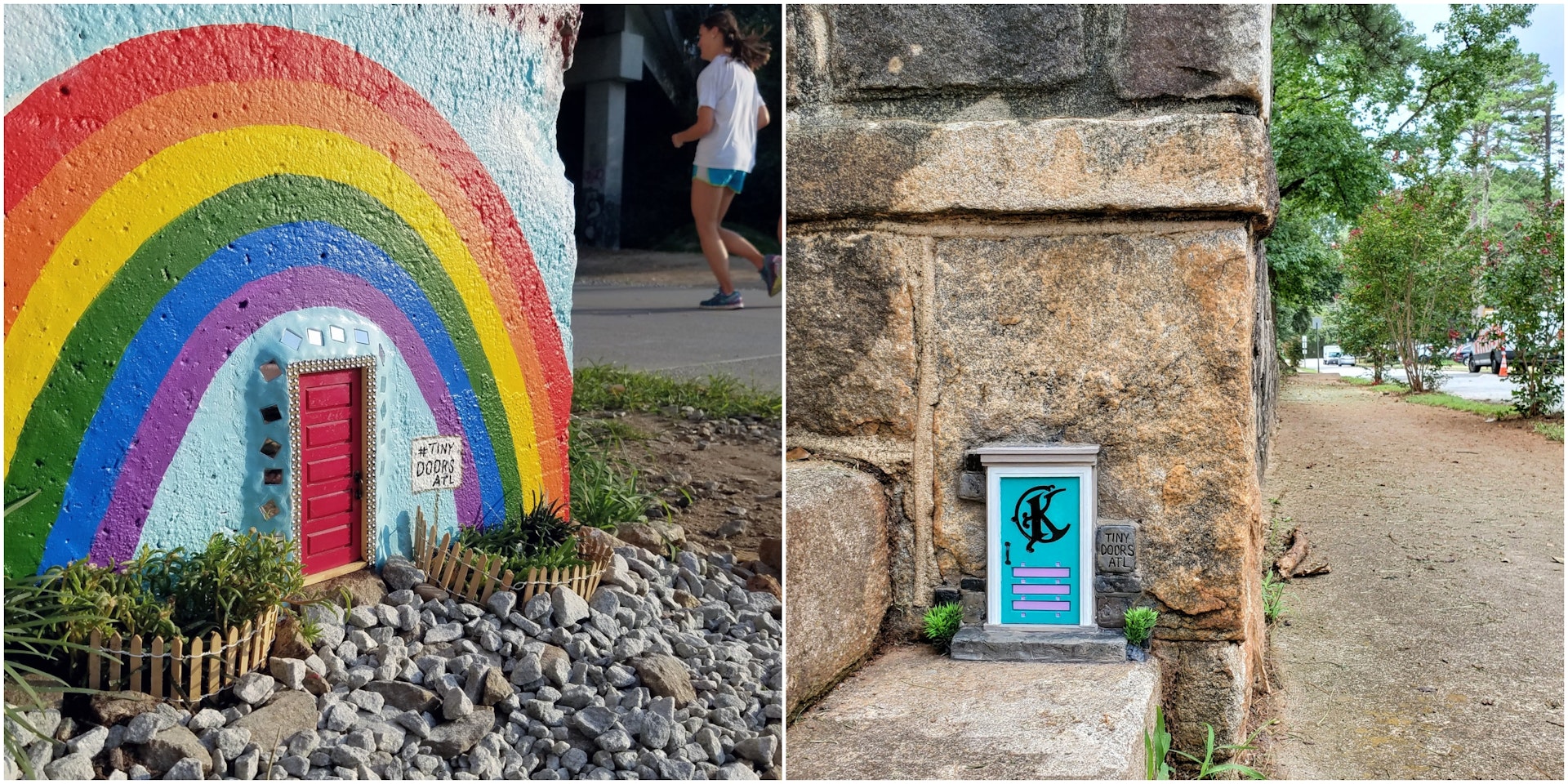 Two "tiny doors" by Tiny Doors ATL, in the BeltLine / Old 4th Ward (L) and Kirkwood (R), Atlanta, Georgia, USA