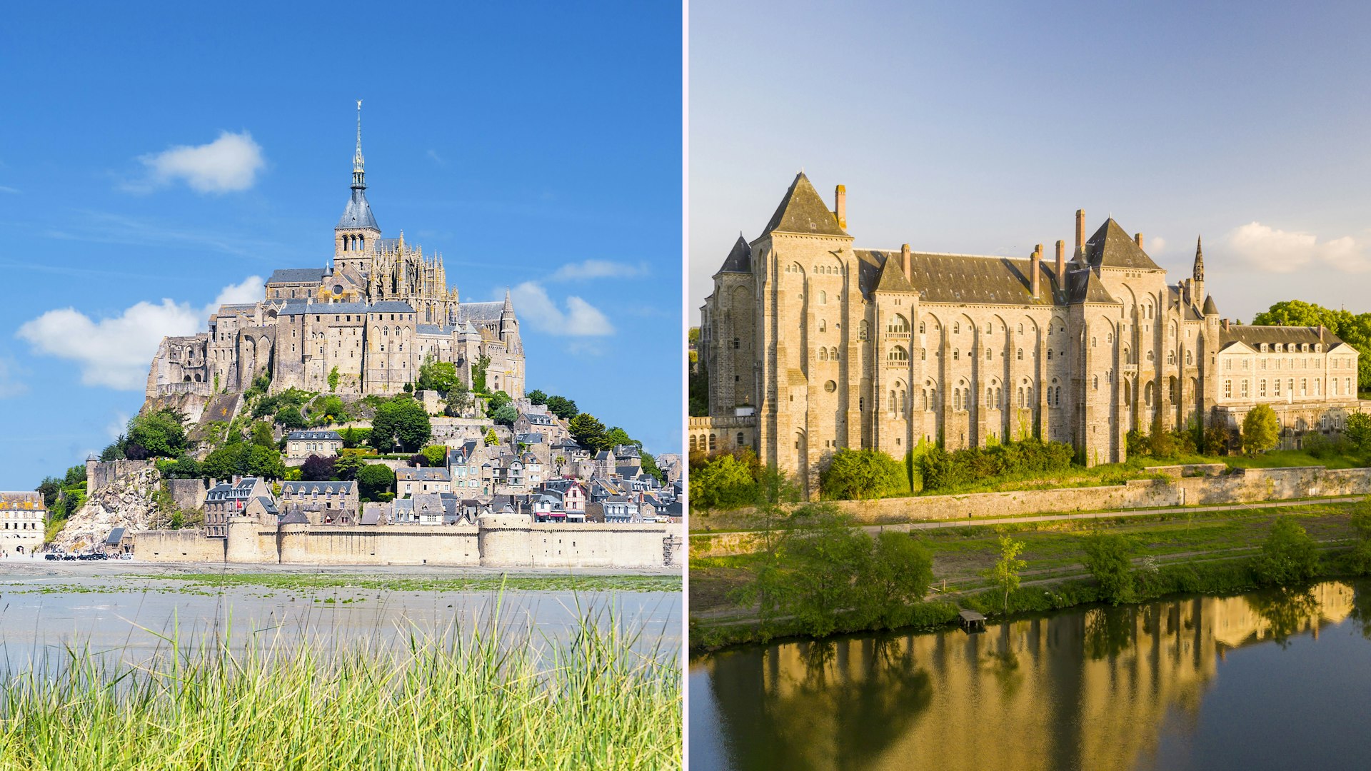 Left: an island monastery; Right: a large riverside monastery 