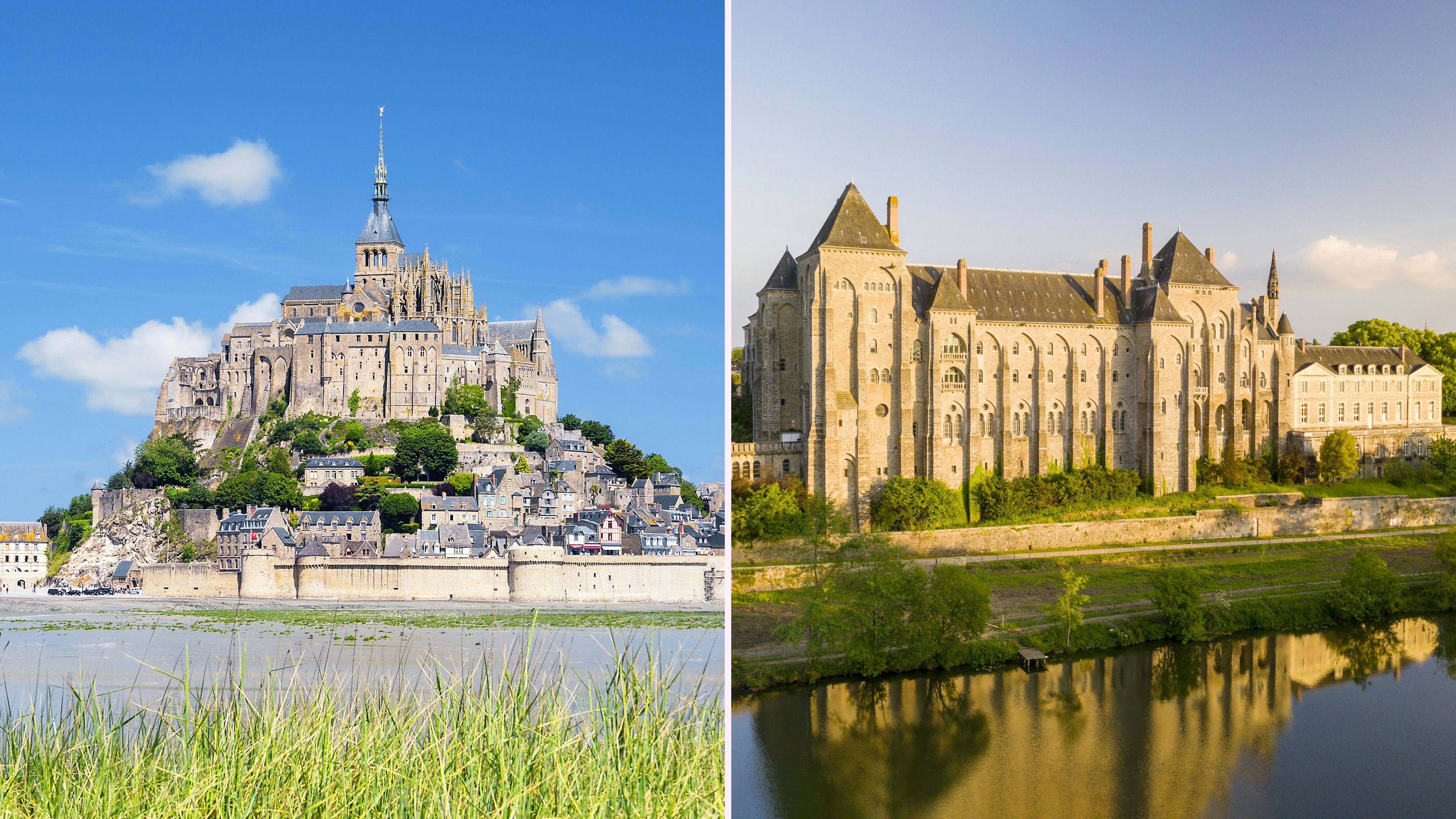 Left: an island monastery; Right: a large riverside monastery