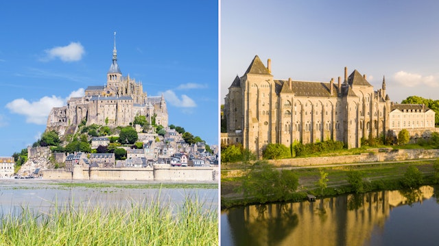 Left: an island monastery; Right: a large riverside monastery