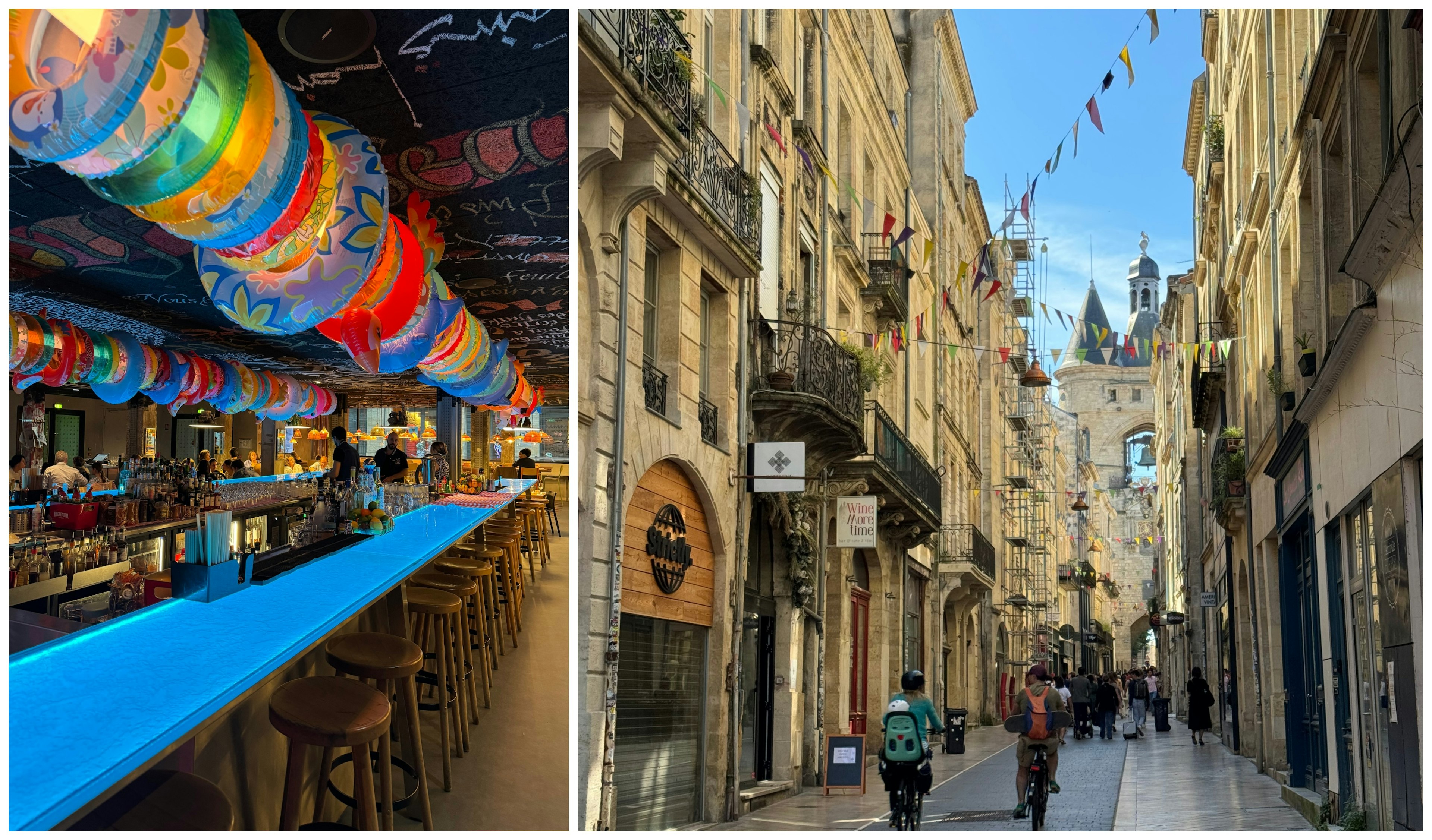 Collage: Mama Shelter hotel lobby and street in Bordeaux, France