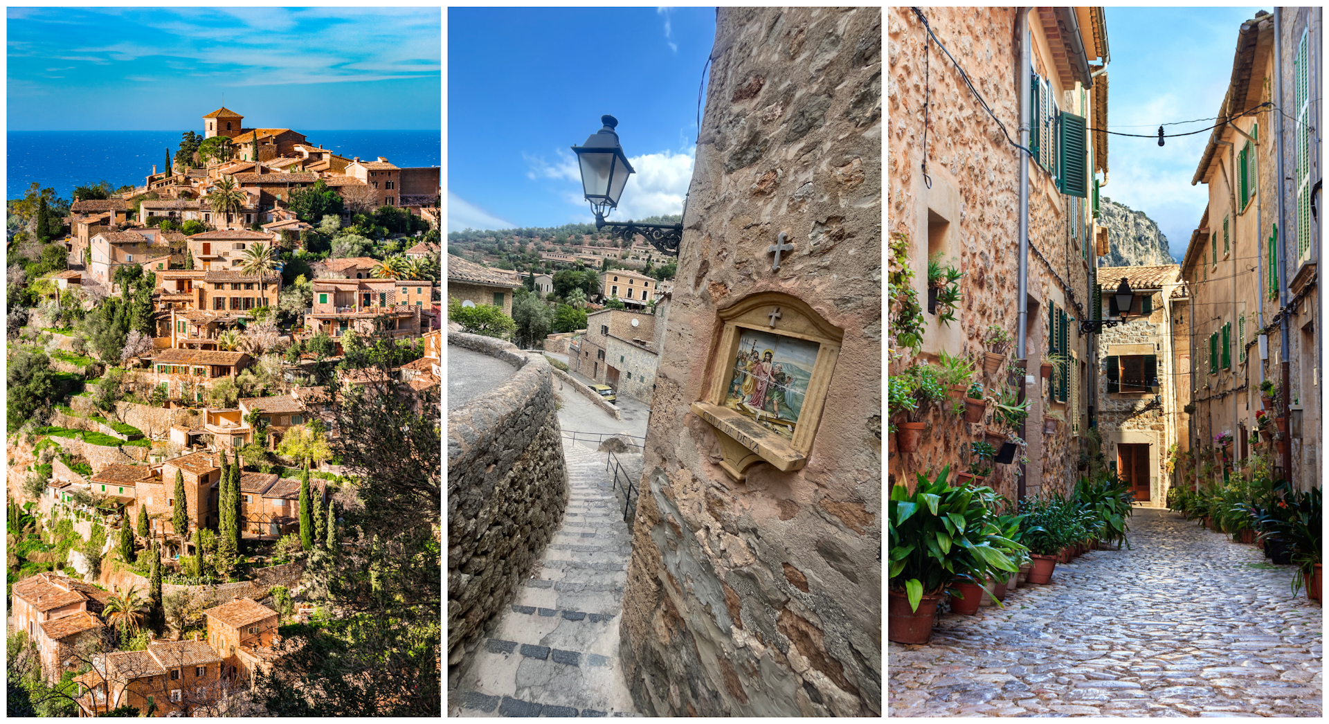 The stone buildings of the towns of Deia and Valldemossa in Mallorca