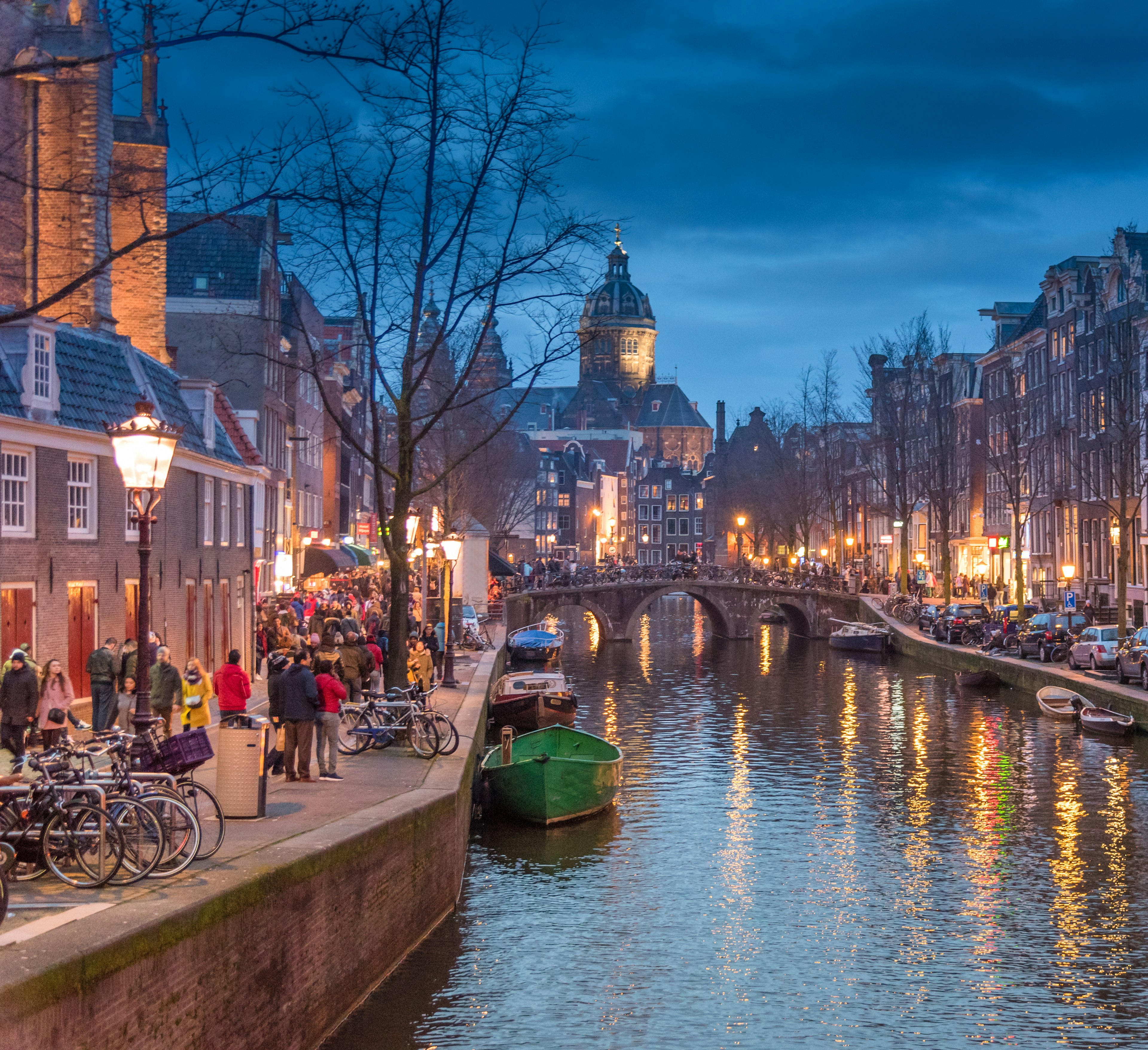 Wide angle view Amsterdam Red light district in North Holland Kingdom of the Netherlands