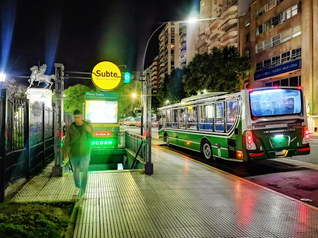 A man emerges from a Subte subway station exit in Buenos Aires