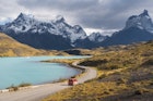 A van driving in Torres del Paine National Park, Chilean Patagonia