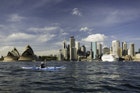 View of Sydney, Opera House, Circular Quay and Sydney Cove from small boat.  Sydney, Australia
200557624-001