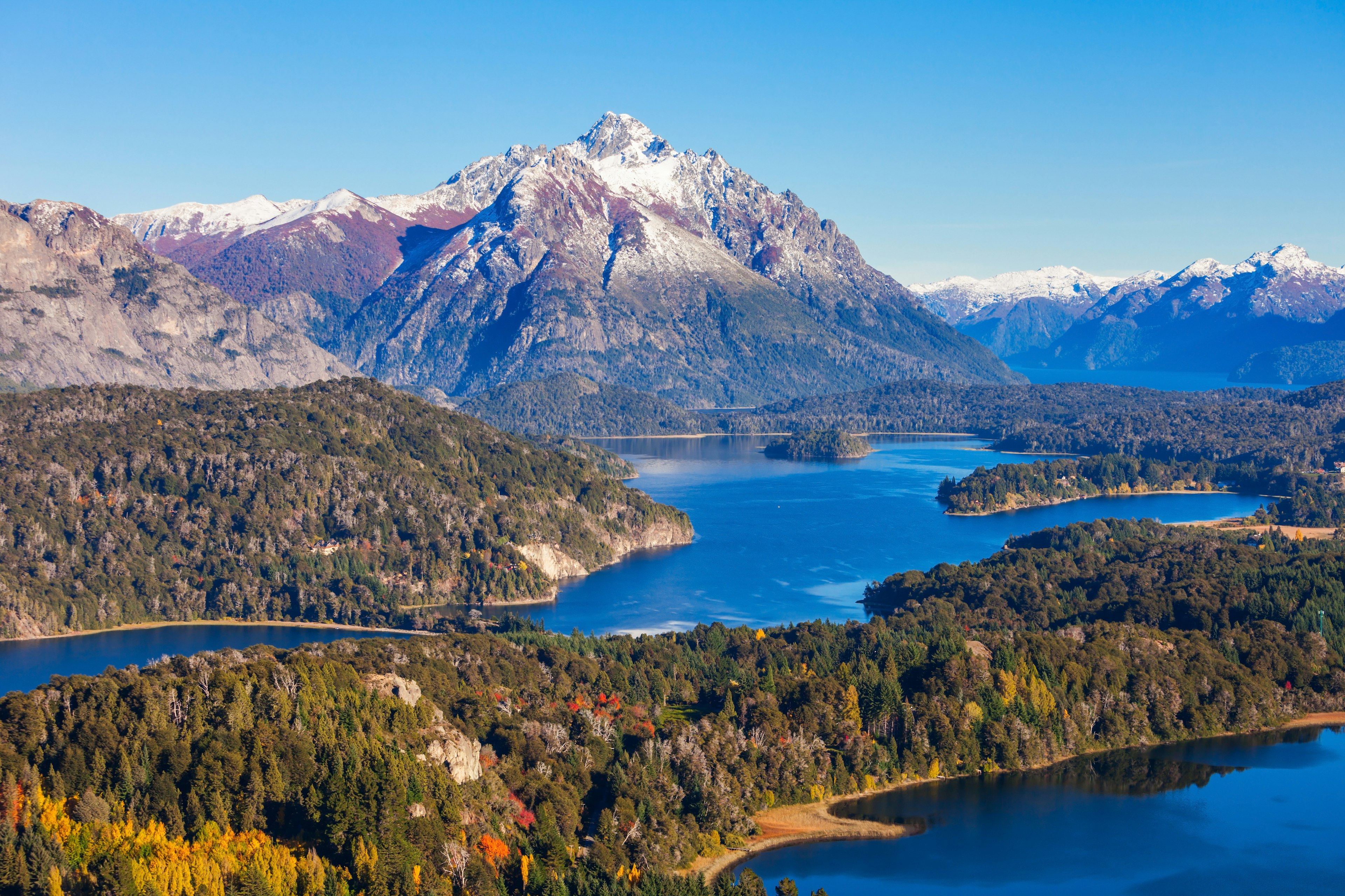 A mountain lake with islands covered in dense woodland