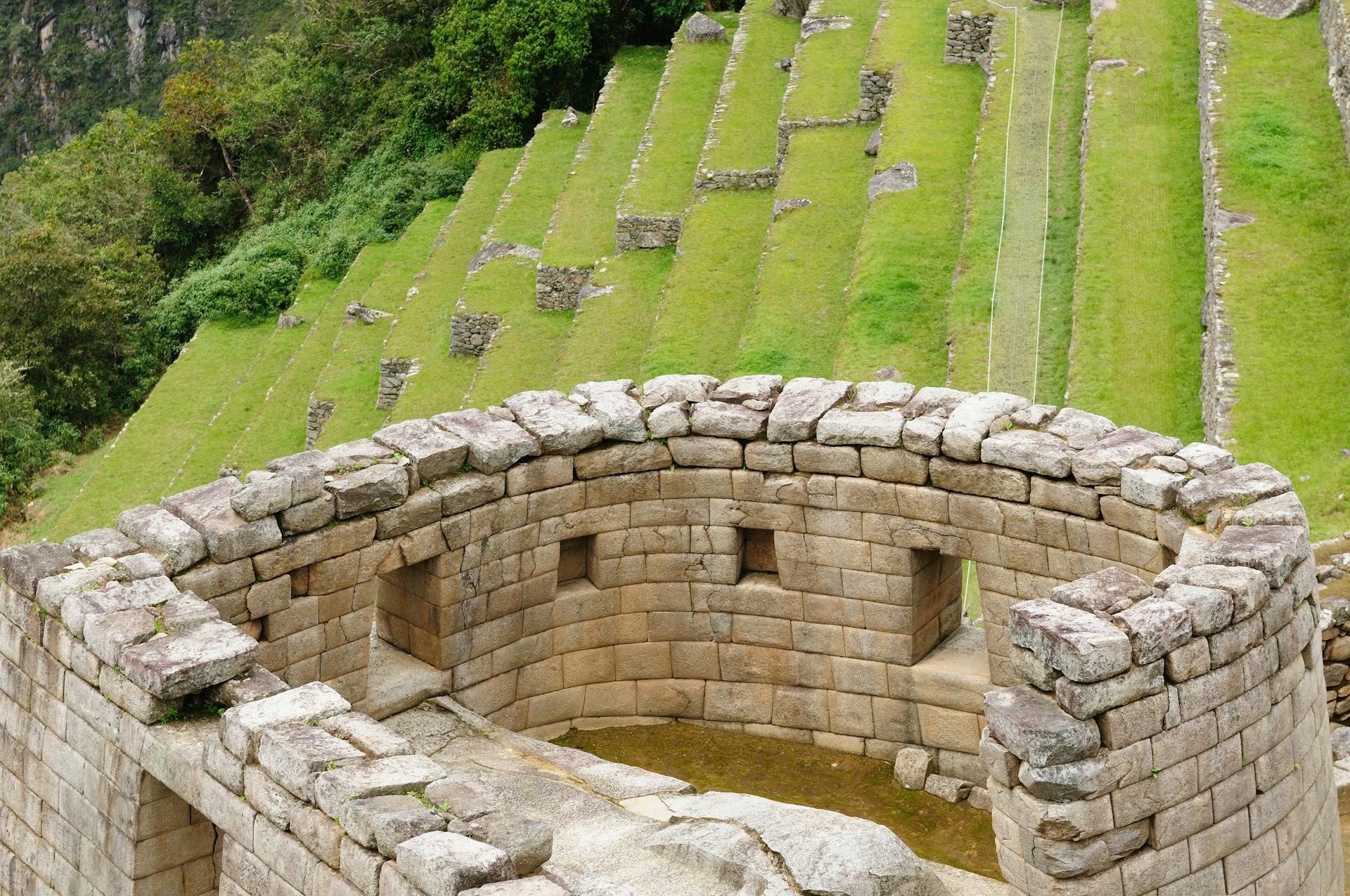 The stone-built. Temple of the Sun at Machu Picchu. 