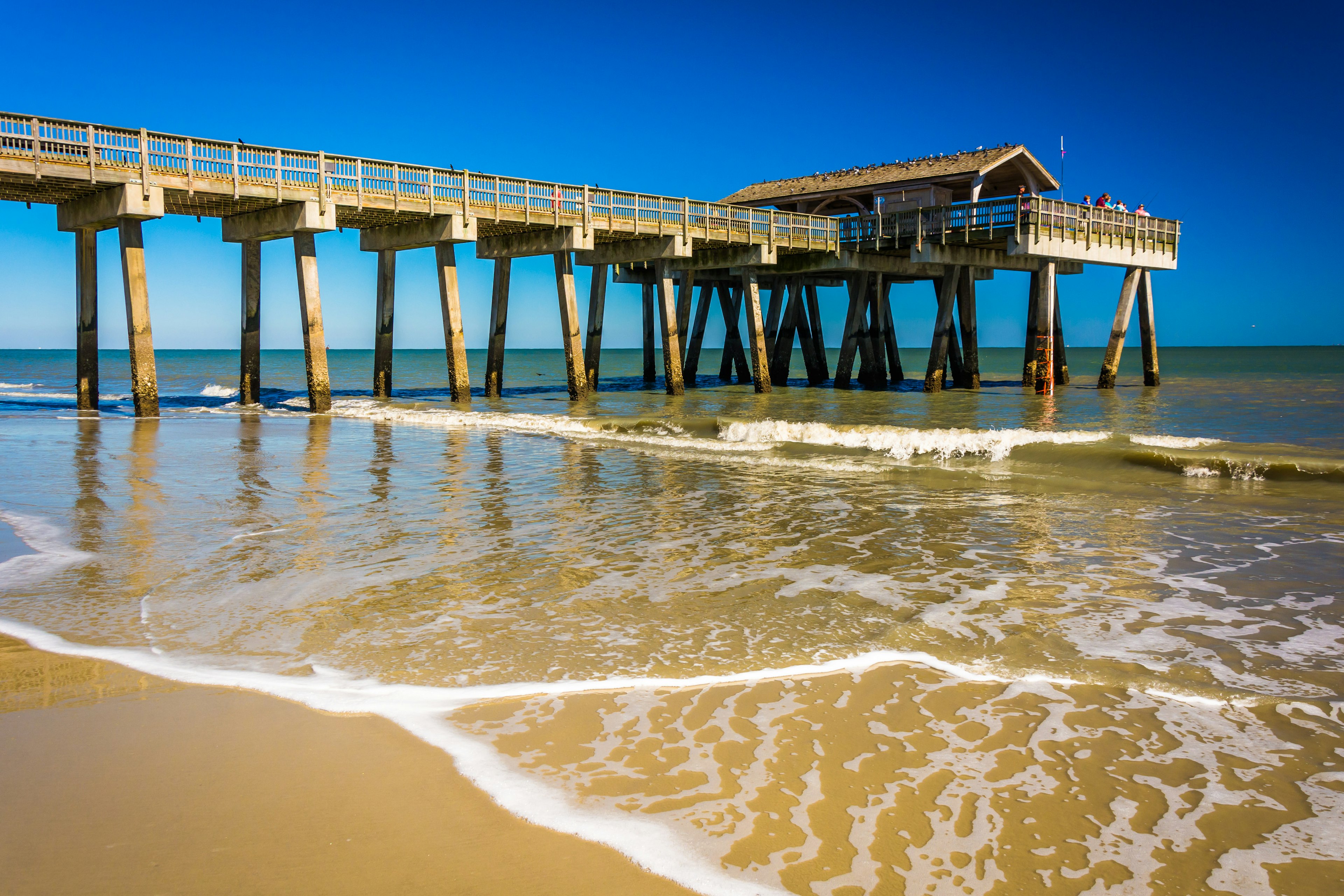 The fishing pier and Atlantic Ocean at Tybee Island, Georgia.