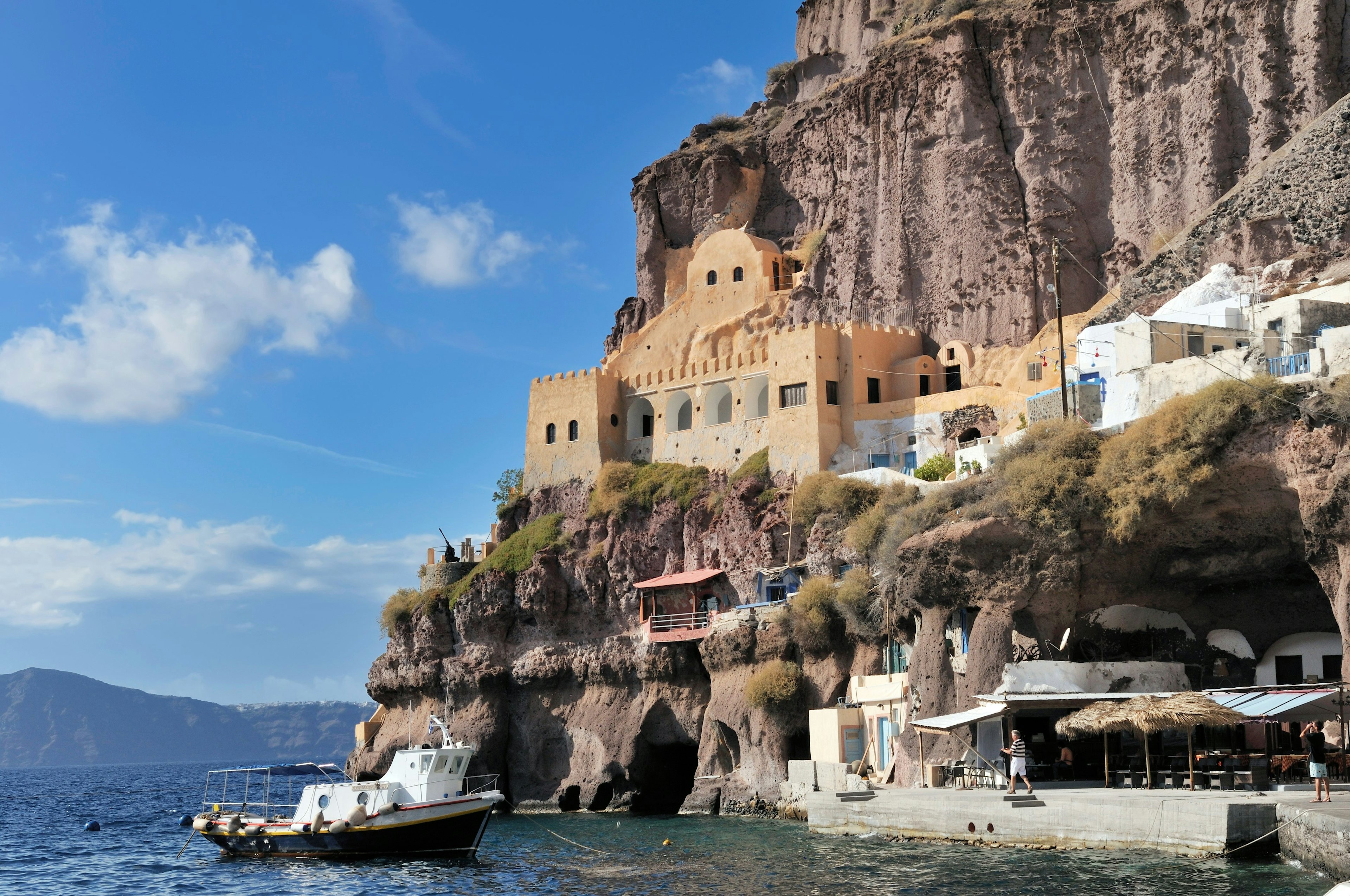 The Old port below Fira where the only way up and down to the town is the donkeys,  the cable car or to walk.