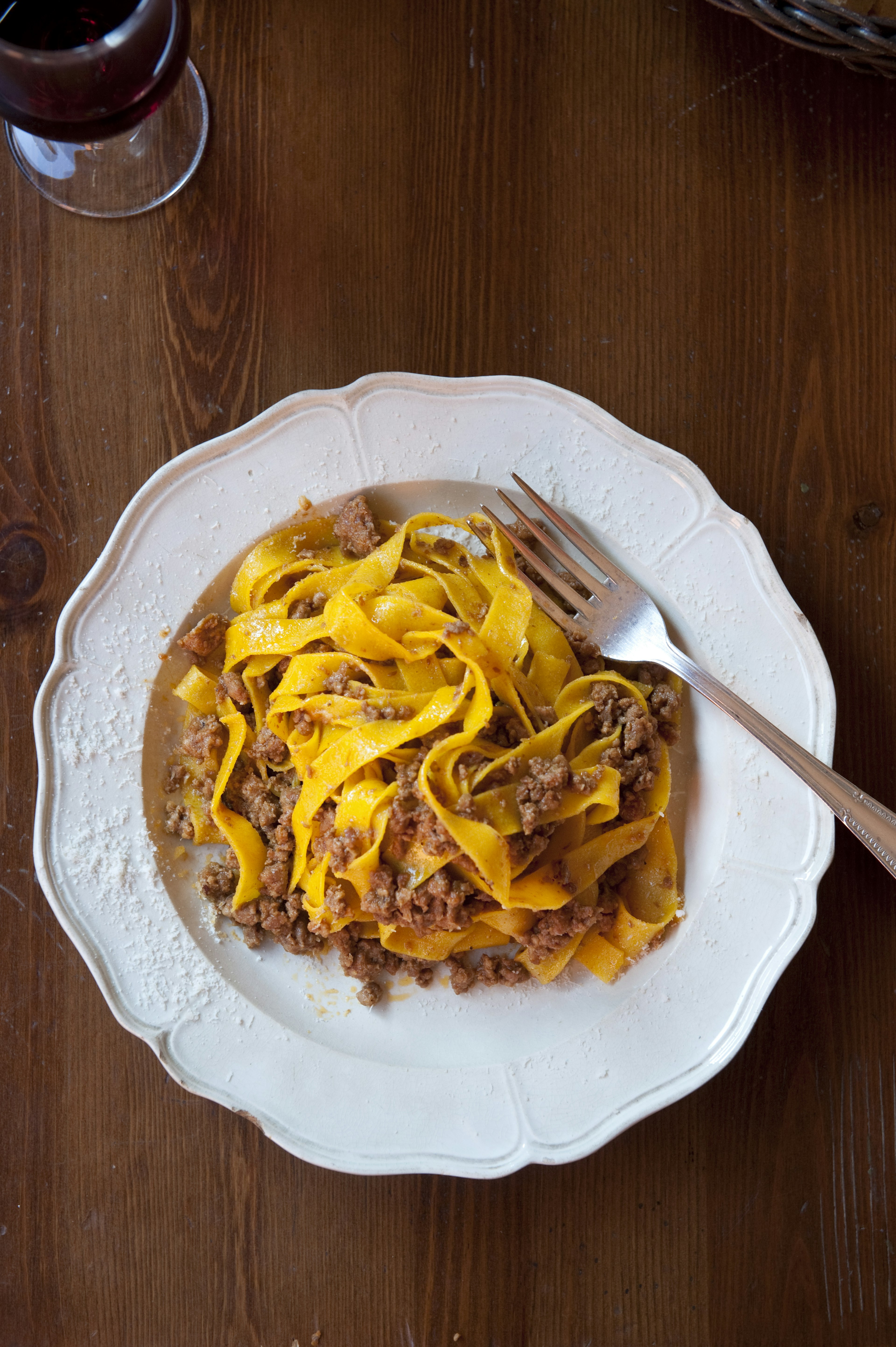 Bologna’s famous bolognese pasta sauce is always served locally with taglietelle.