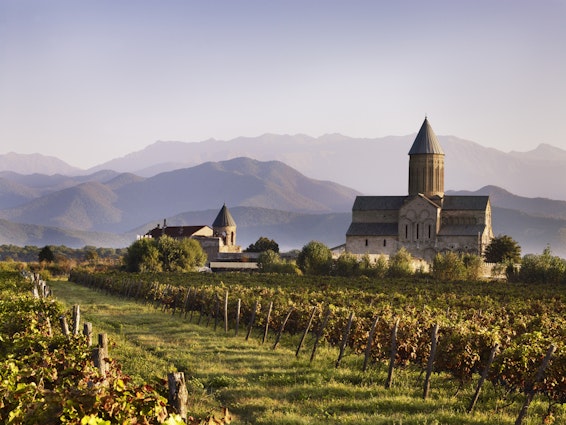 Vineyard and Alaverdi Cathedral with Caucasus Mountains in background.
Lonely Planet Traveller Magazine, Issue 46, Georgia, Grape Expectations