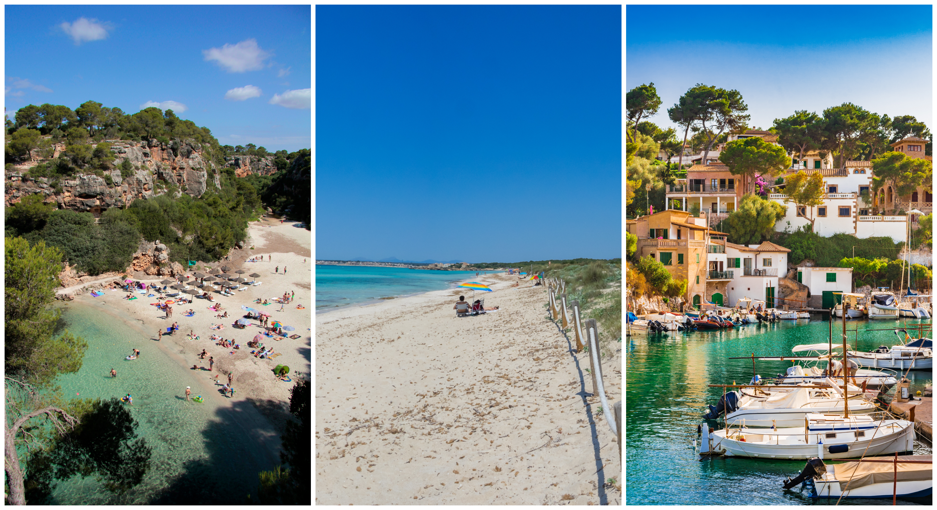 The white-sand beaches of Cali Pi and Es Trenc and the boathouses of Cala Figuera