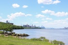 A landscape view of the Hudson River and Manhattan from the northern end of Riverside Park