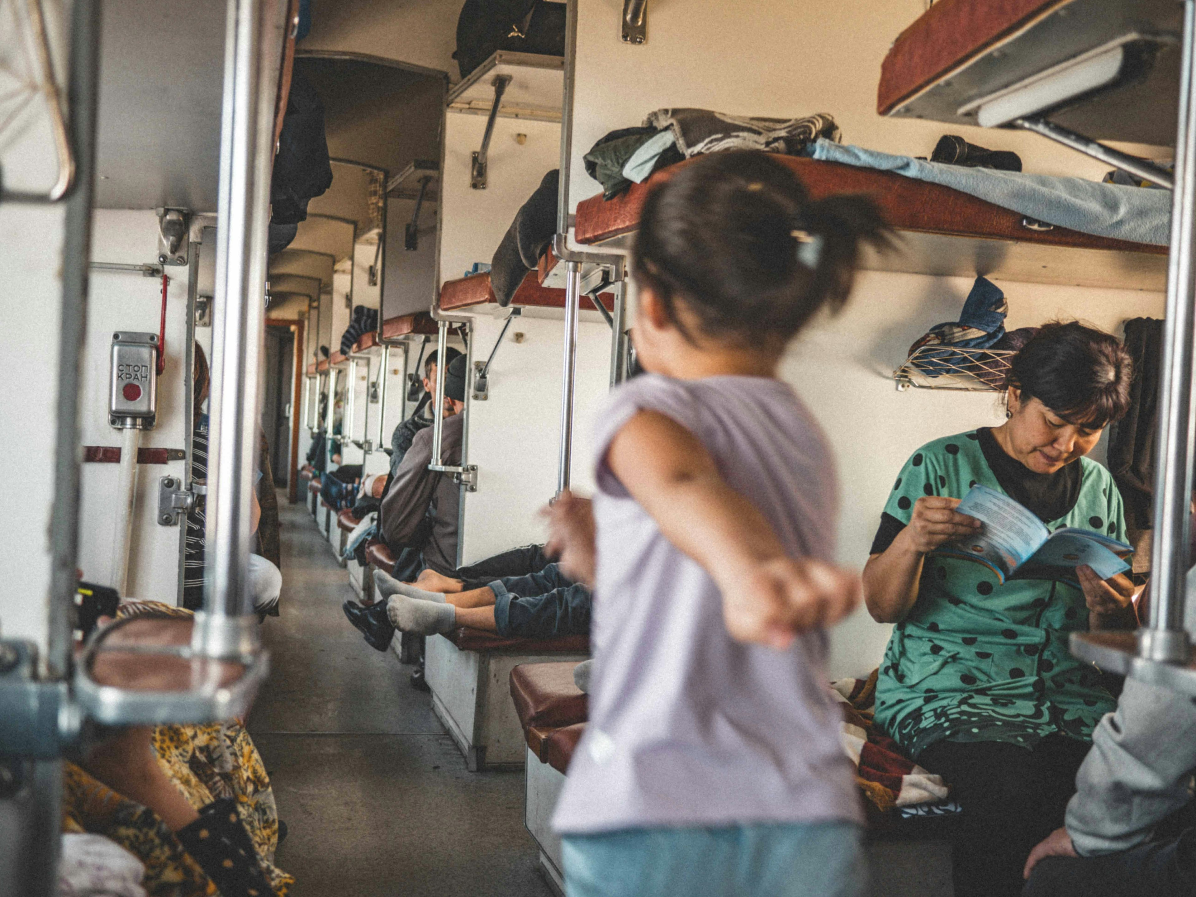 Passengers aboard the night train, Kazakhstan