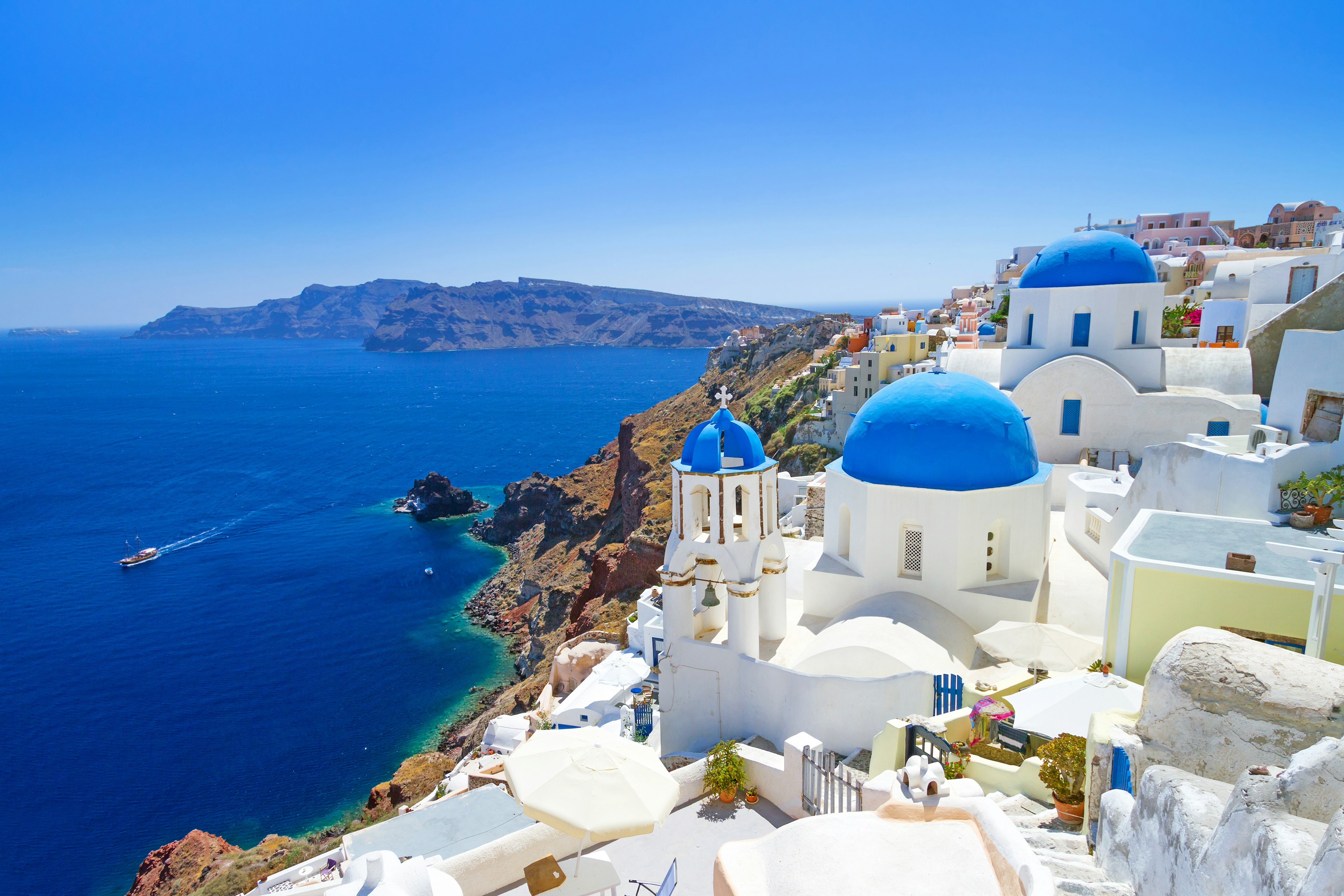 Aerial view of Oia town in Santorini