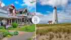 Gingerbread houses on Martha's Vineyard or Nantucket's Great point lighthouse