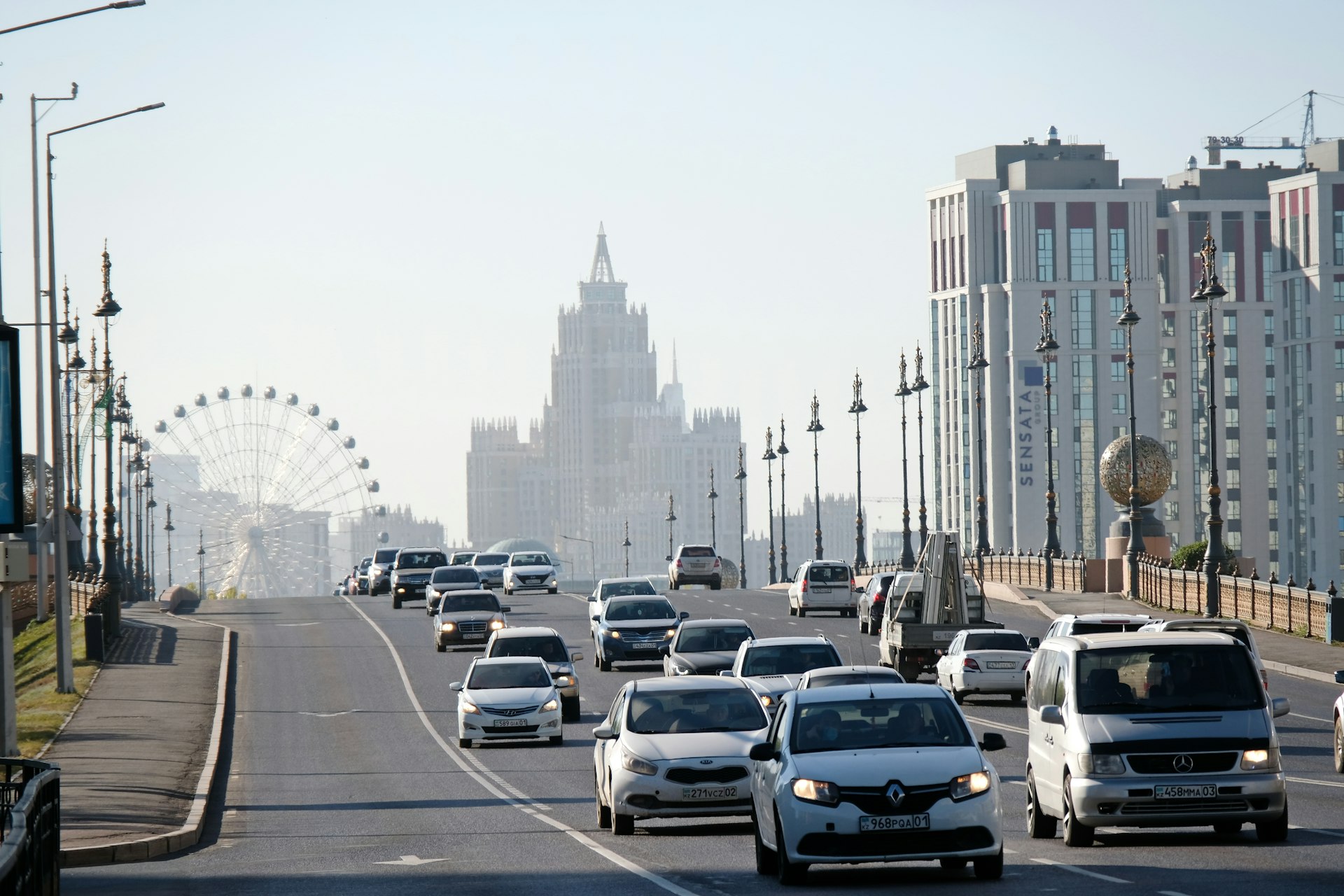 Cars on a highway in Astana, Kazakhstan