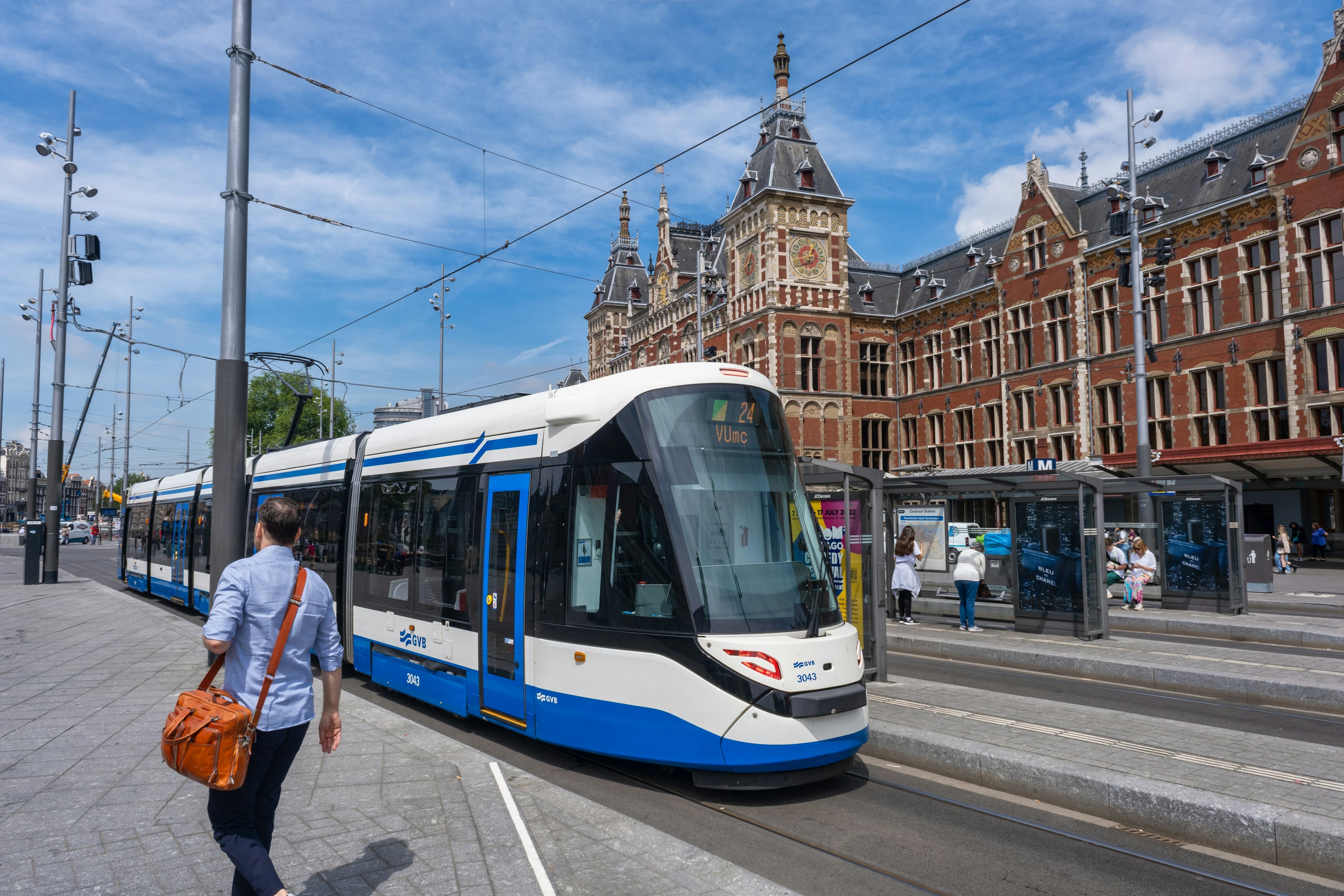 A GVB Tram at Centraal Station square, Amsterdam, the Netherlands