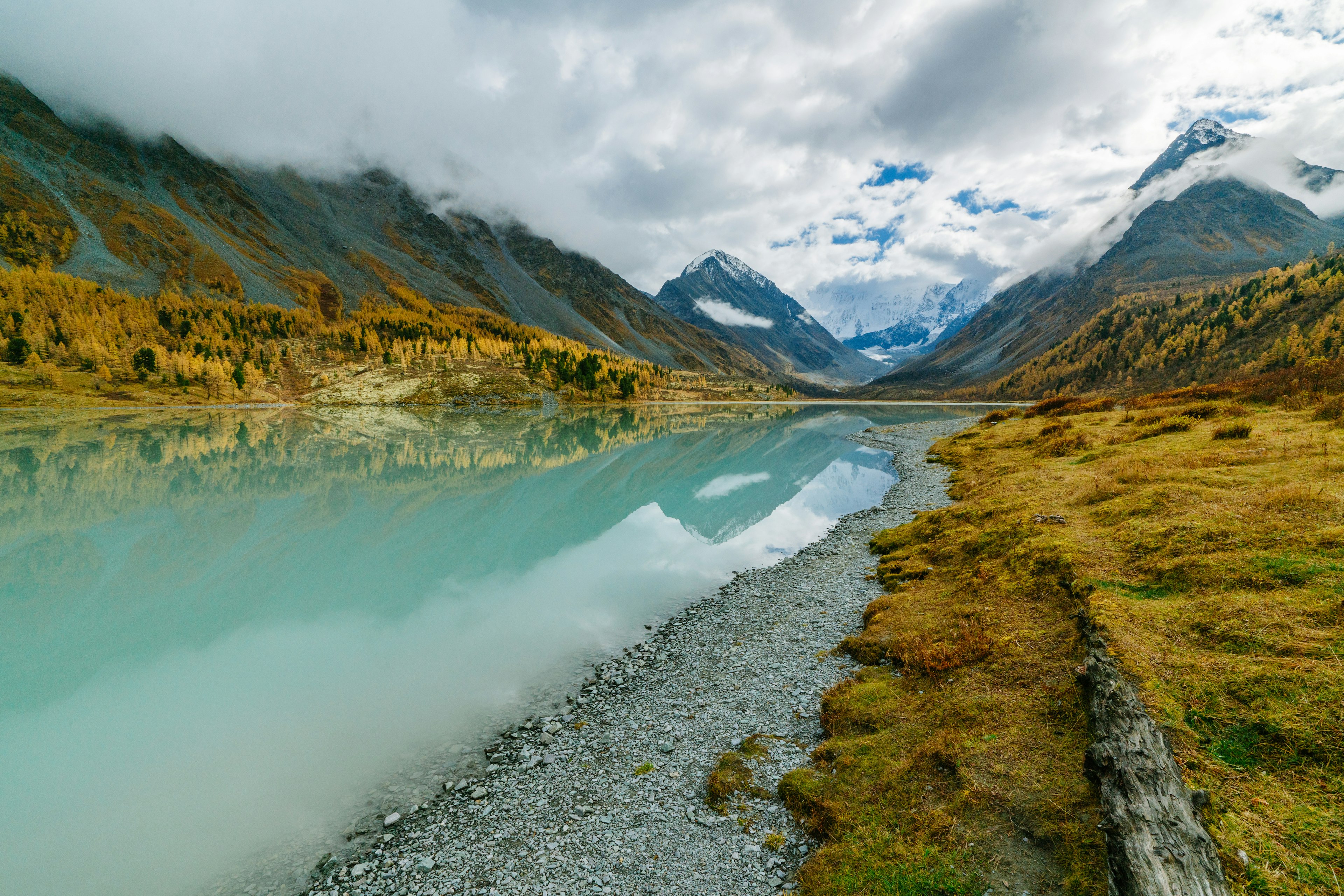 Lake Akkem with Mt Belukha in the background, Altai Mountains, Kazakhstan