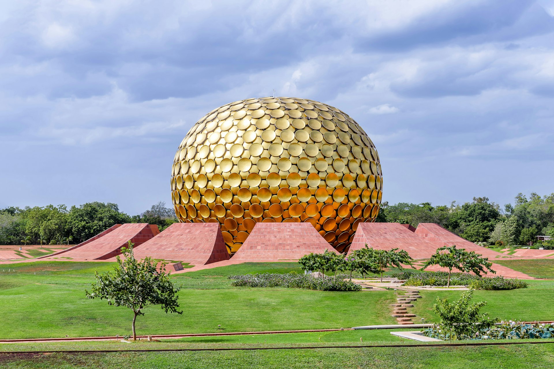 Matrimandir, an edifice of spiritual significance for practitioners of yoga, situated at the center of Auroville, Pondicherry, India