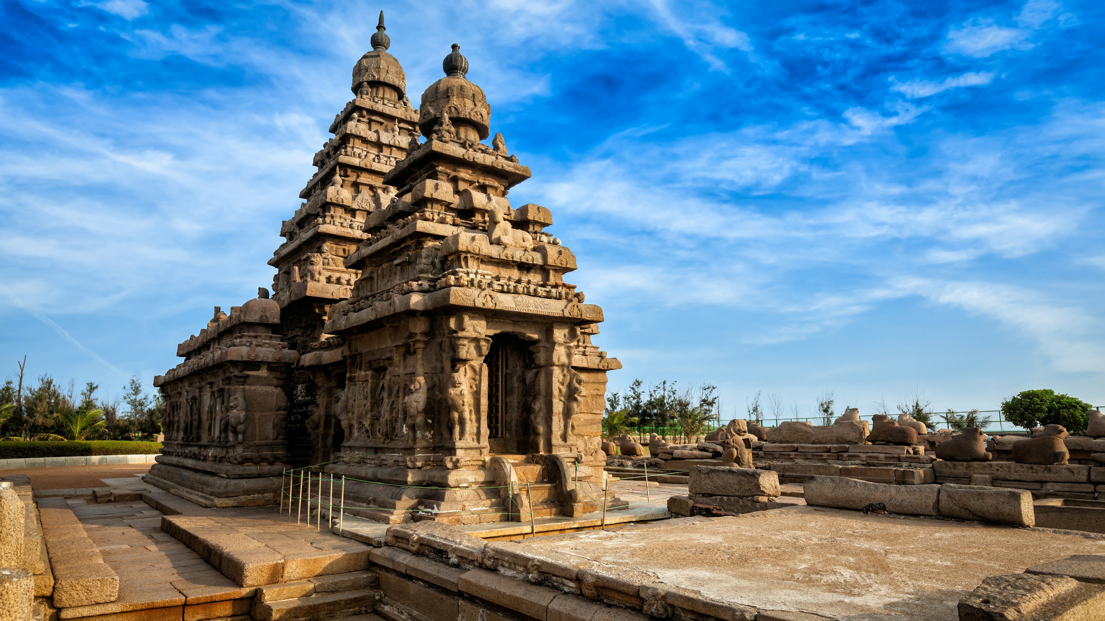 Panorama of famous Tamil Nadu landmark - Shore temple, world  heritage site in  Mahabalipuram, Tamil Nadu, India
16, 9, ancient, architectural, architecture, asia, asian, attraction, banner, civilization, concept, conceptual, dravidian, header, heritage, hindu, hinduism, india, indian, letterbox, mahabalipuram, mamallapuram, monument, nadu, old, pallava, panorama, panoramic, ruin, sandstone, seashore, shiva, shore, site, south, stone, tamil, temple, tourism, tourist, unesco, world