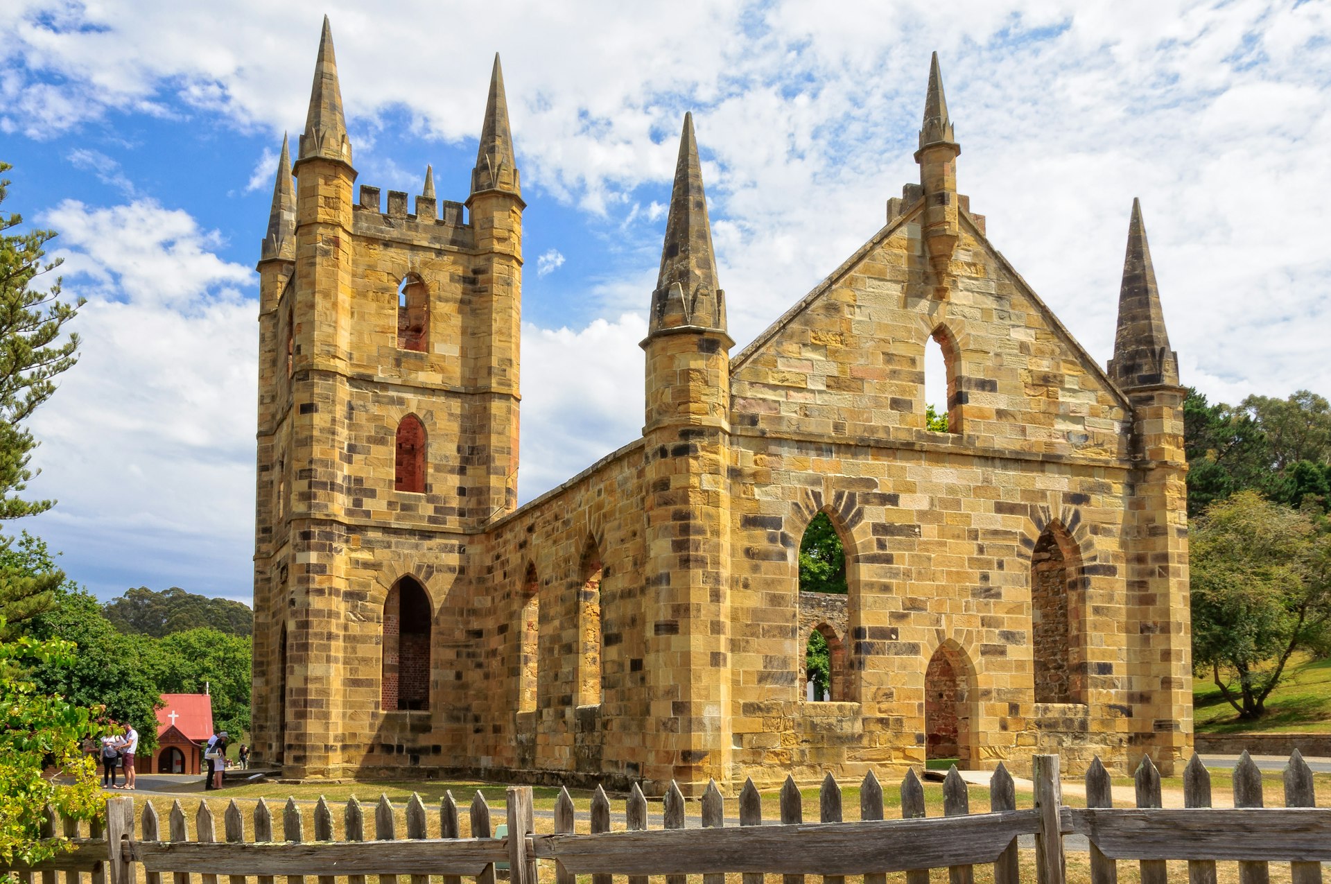 The Convict Church and St David's Anglican Church at the Port Arthur Historic Site.