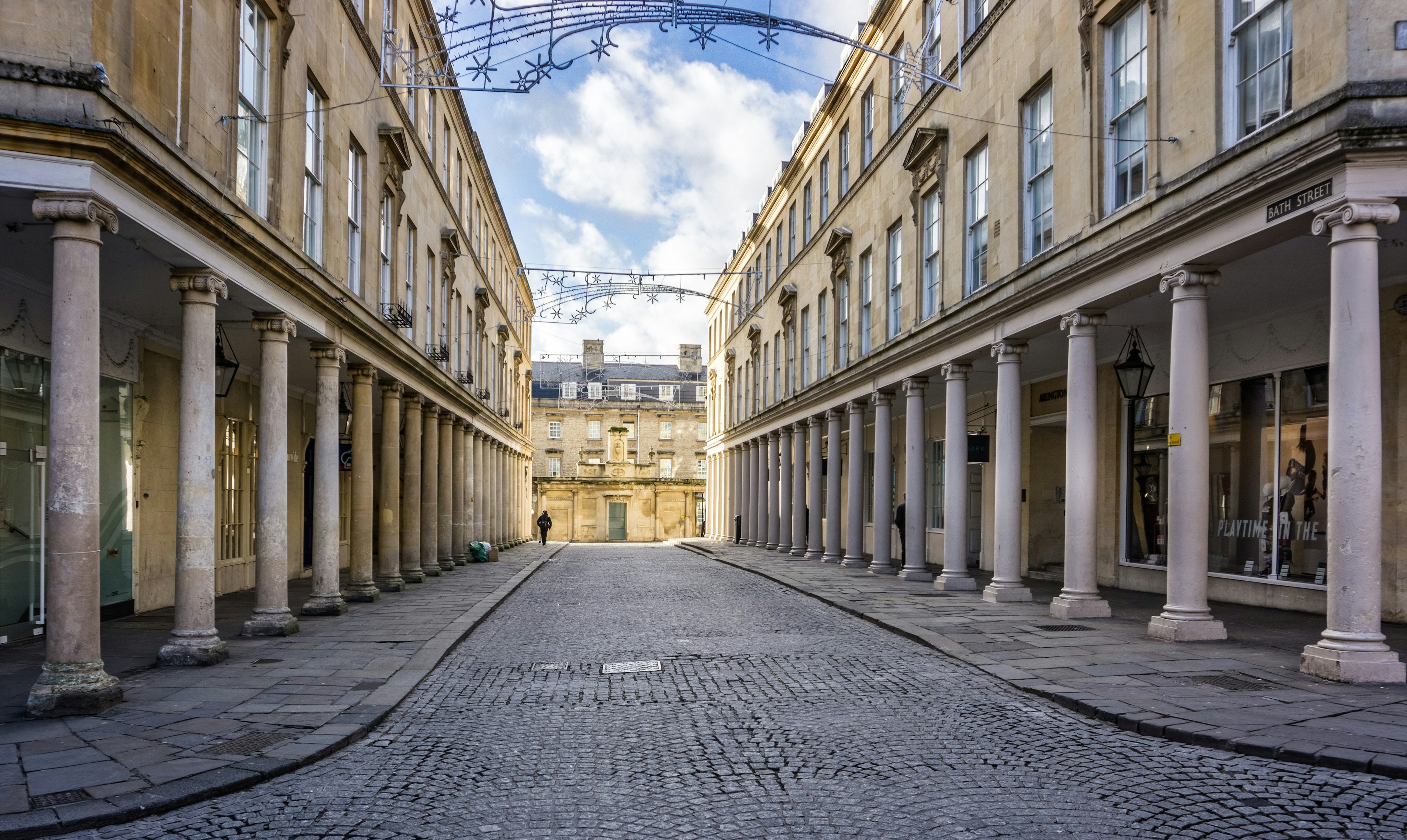 Georgian terrace with columns taken in Bath Street, Bath, Somerset, UK