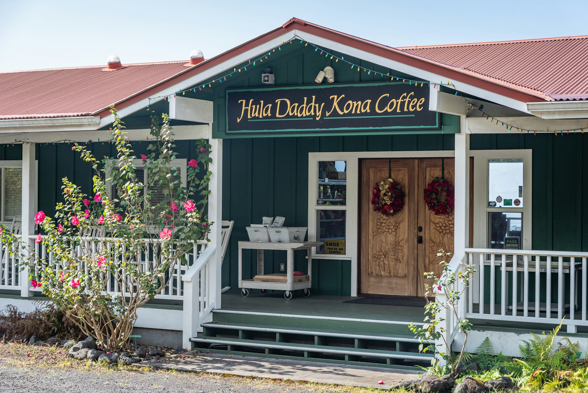 A photo of the entrance at the Hula Daddy coffee plantation shop