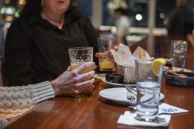 Having a beer at Pier 6 in Boston