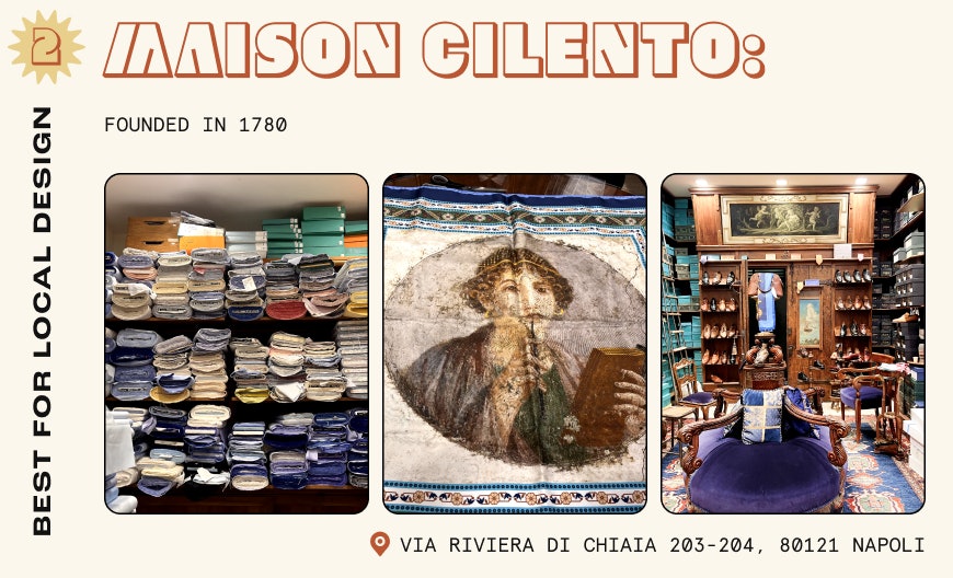 Fabric, ties and men shoes on display in one of Naples' oldest tailor shops