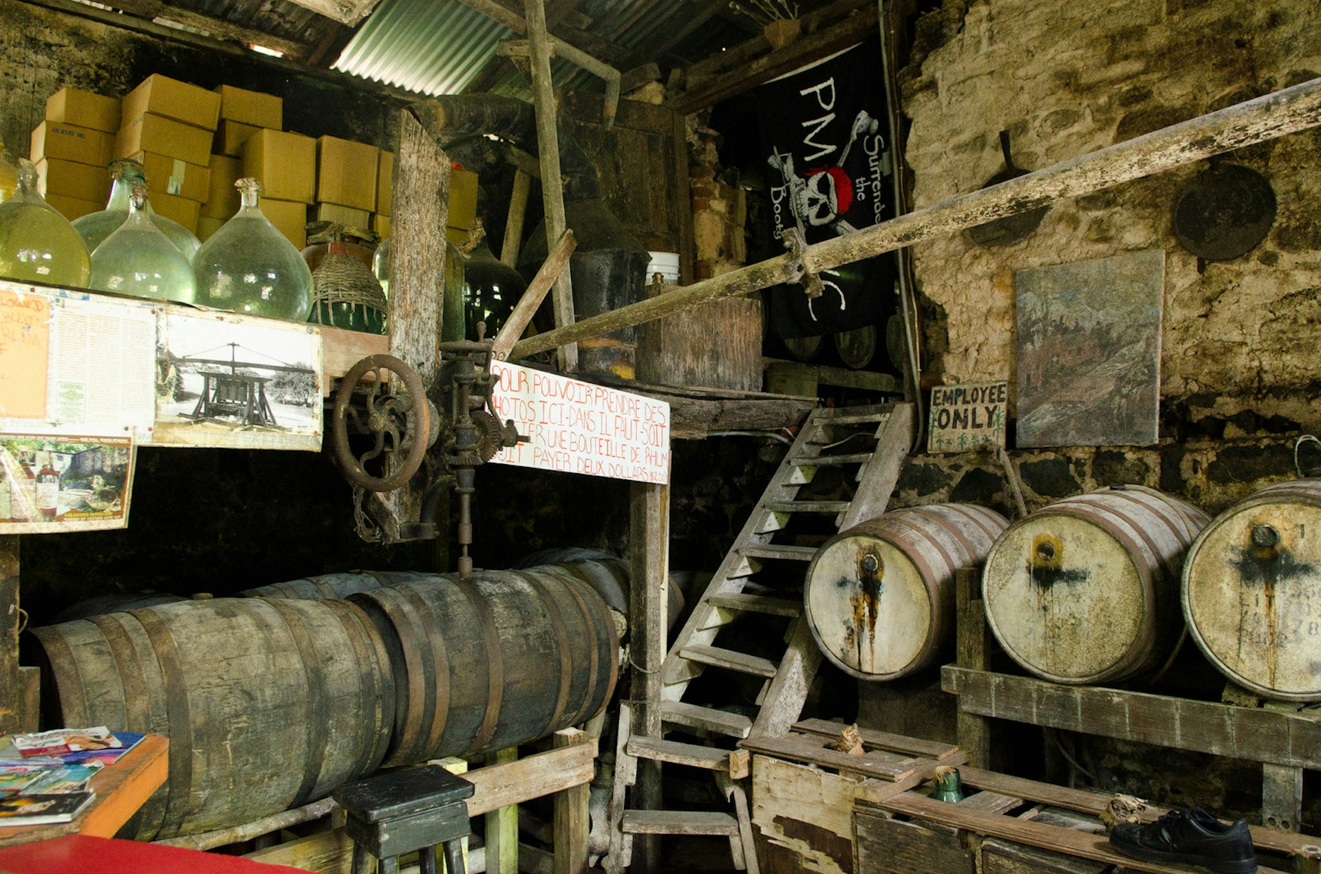 Rum barrels in a workroom at Callwood Distillery in BVI