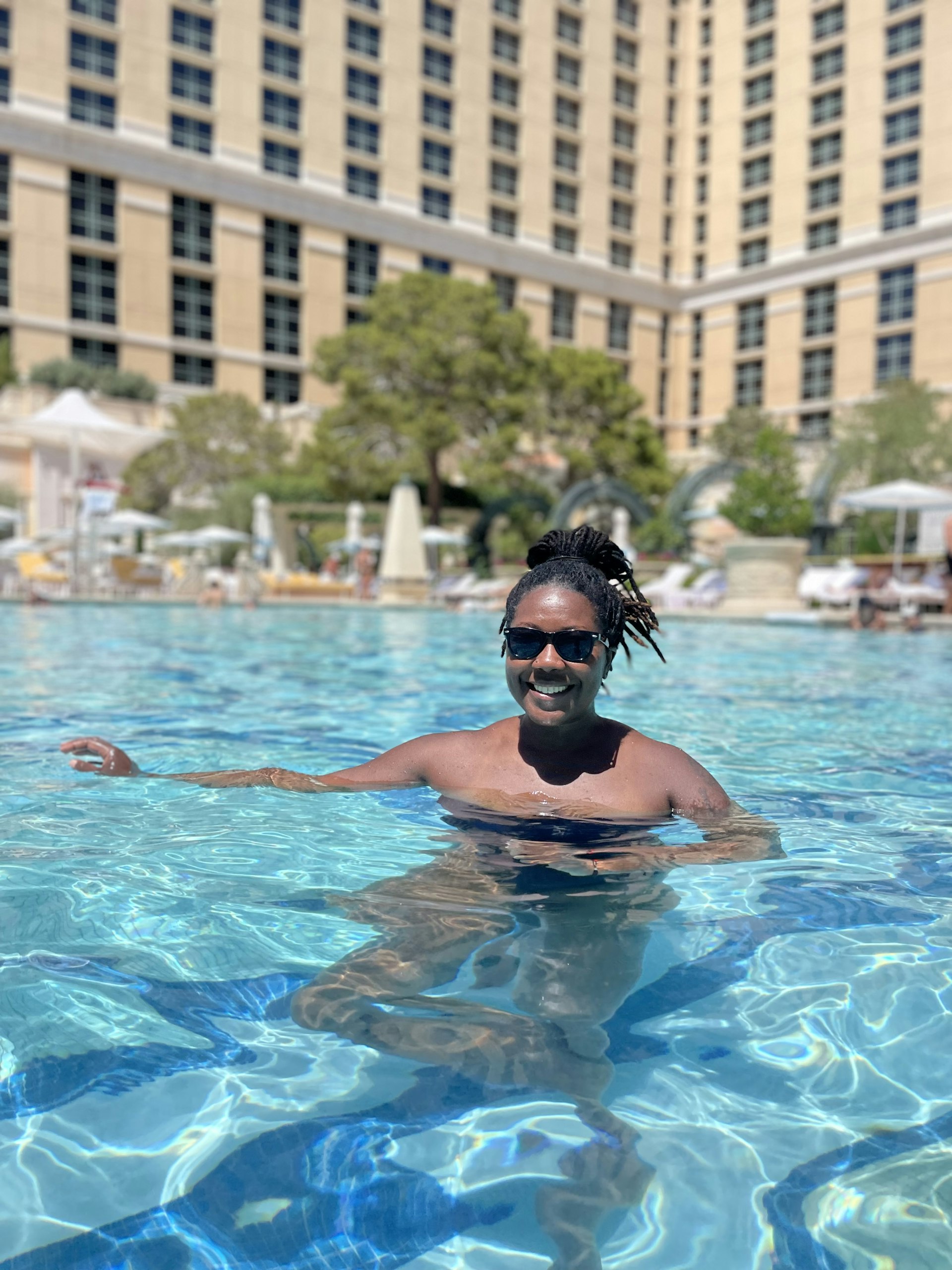 Lonely Planet destination editor Alicia Johnson at the Bellagio pool. 