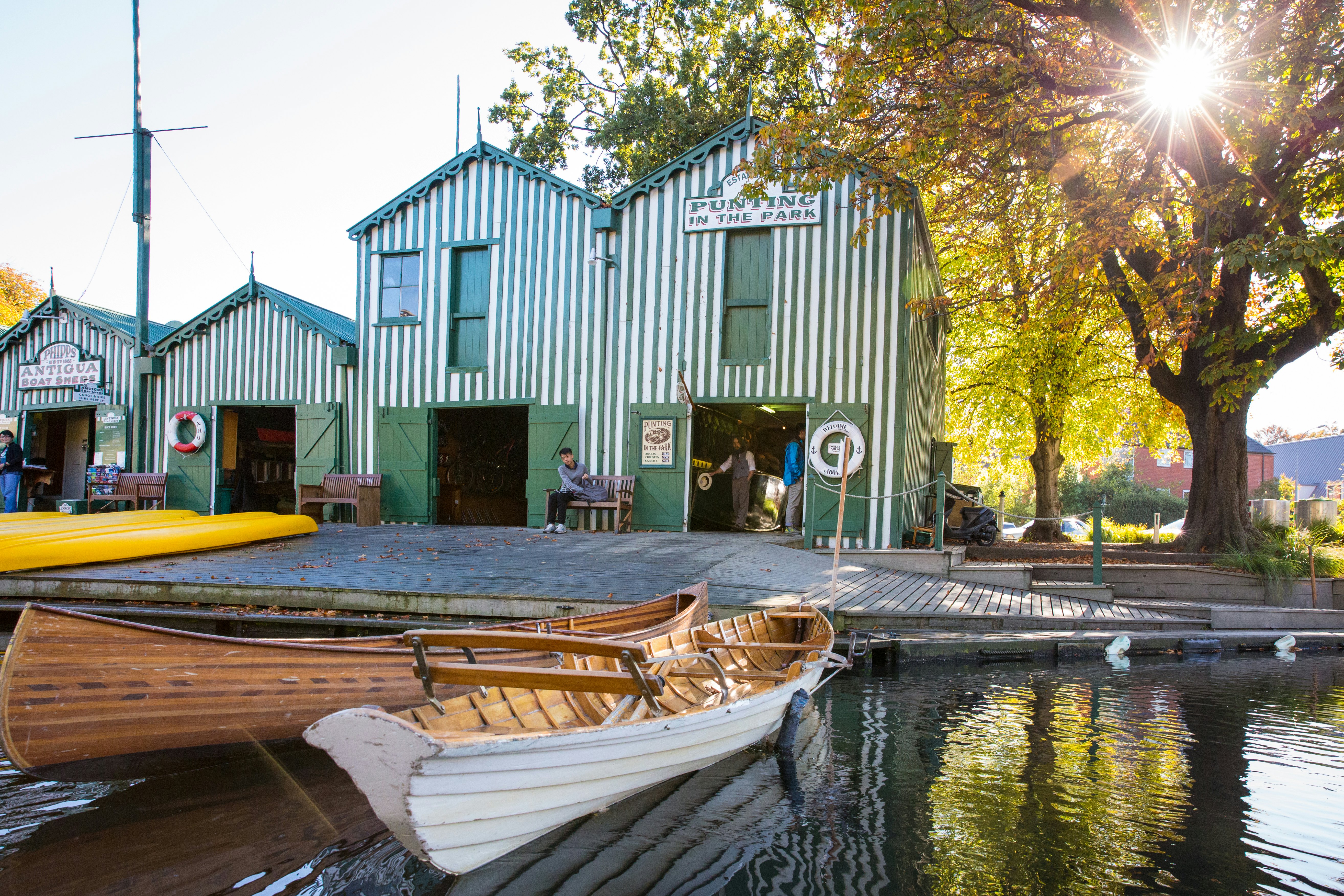 Boat sheds by the River Avon in Christchurch, New Zealand