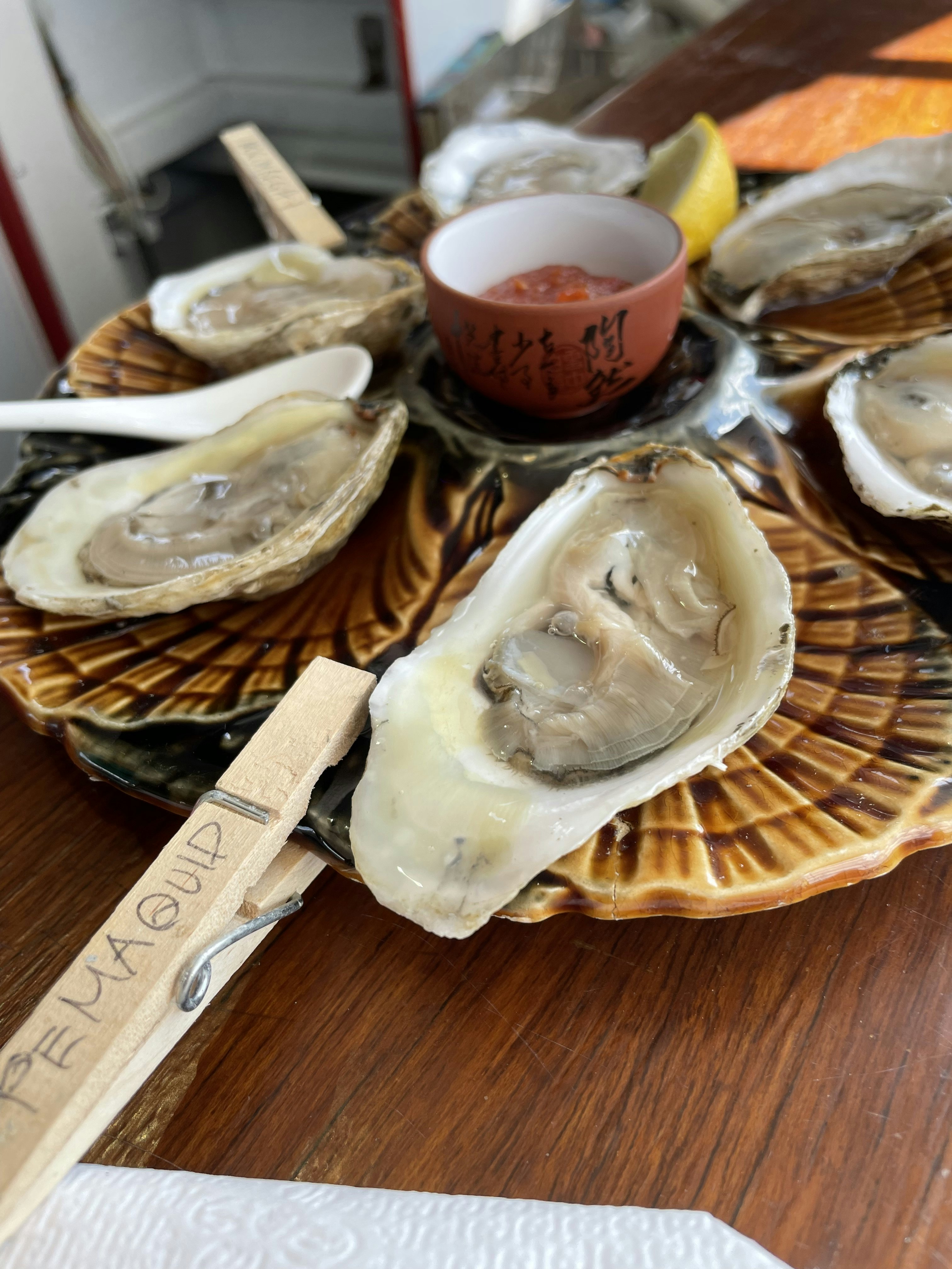 A close-up photo of oysters on ice