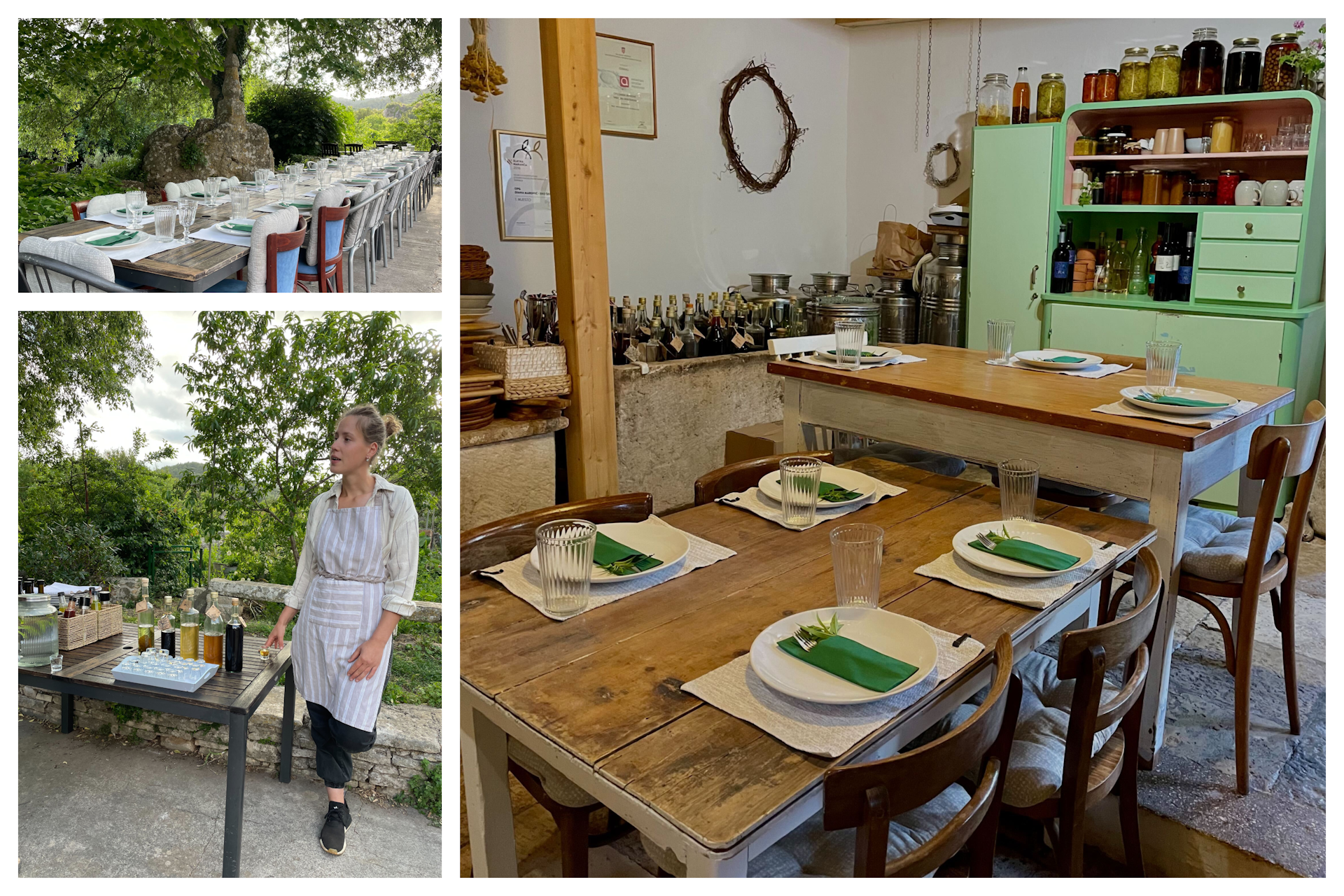 Eco-farm cottage and outdoor table laid out for lunch