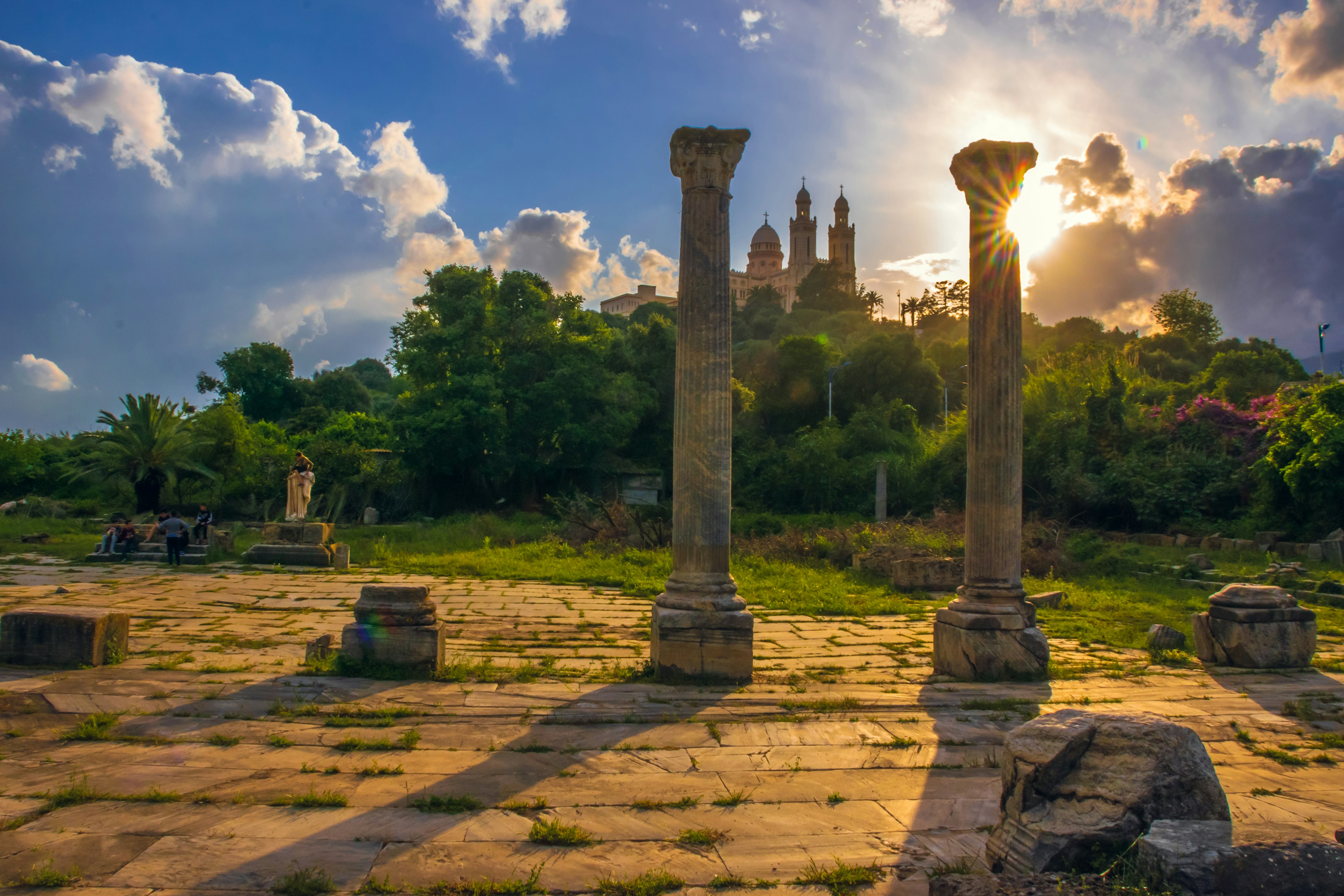 Roman ruins and the Church of St Augustine in the distance, Annaba, Algeria