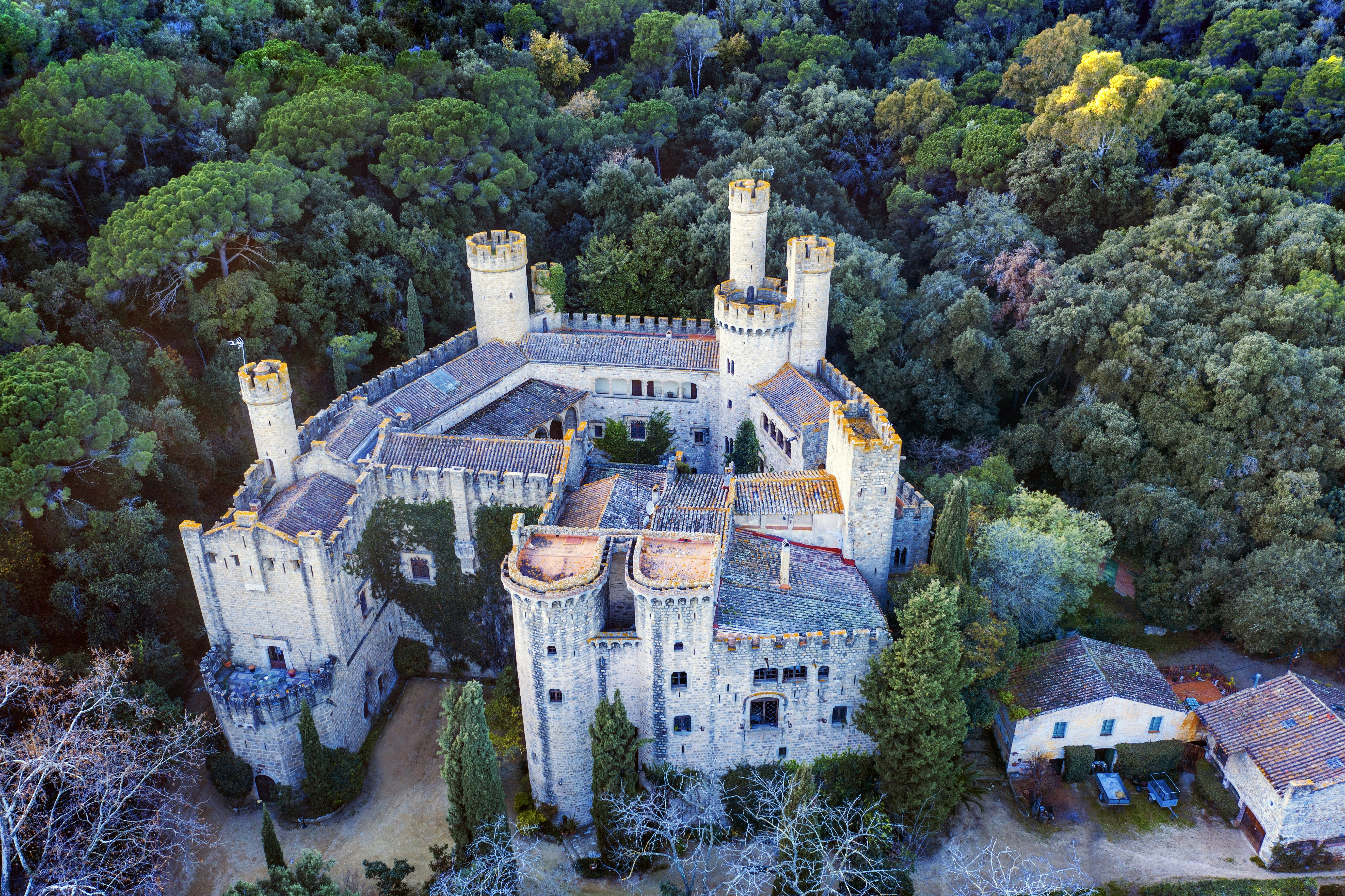 An aerial view of Castell de Santa Florentina, Canet de Mar, Catalonia, Spain