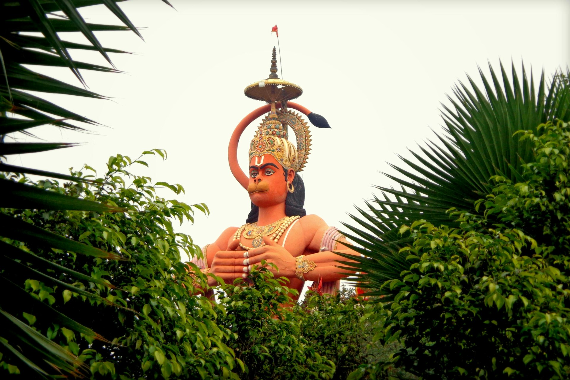 Hanuman Temple in Delhi as seen from behind some palm leaves