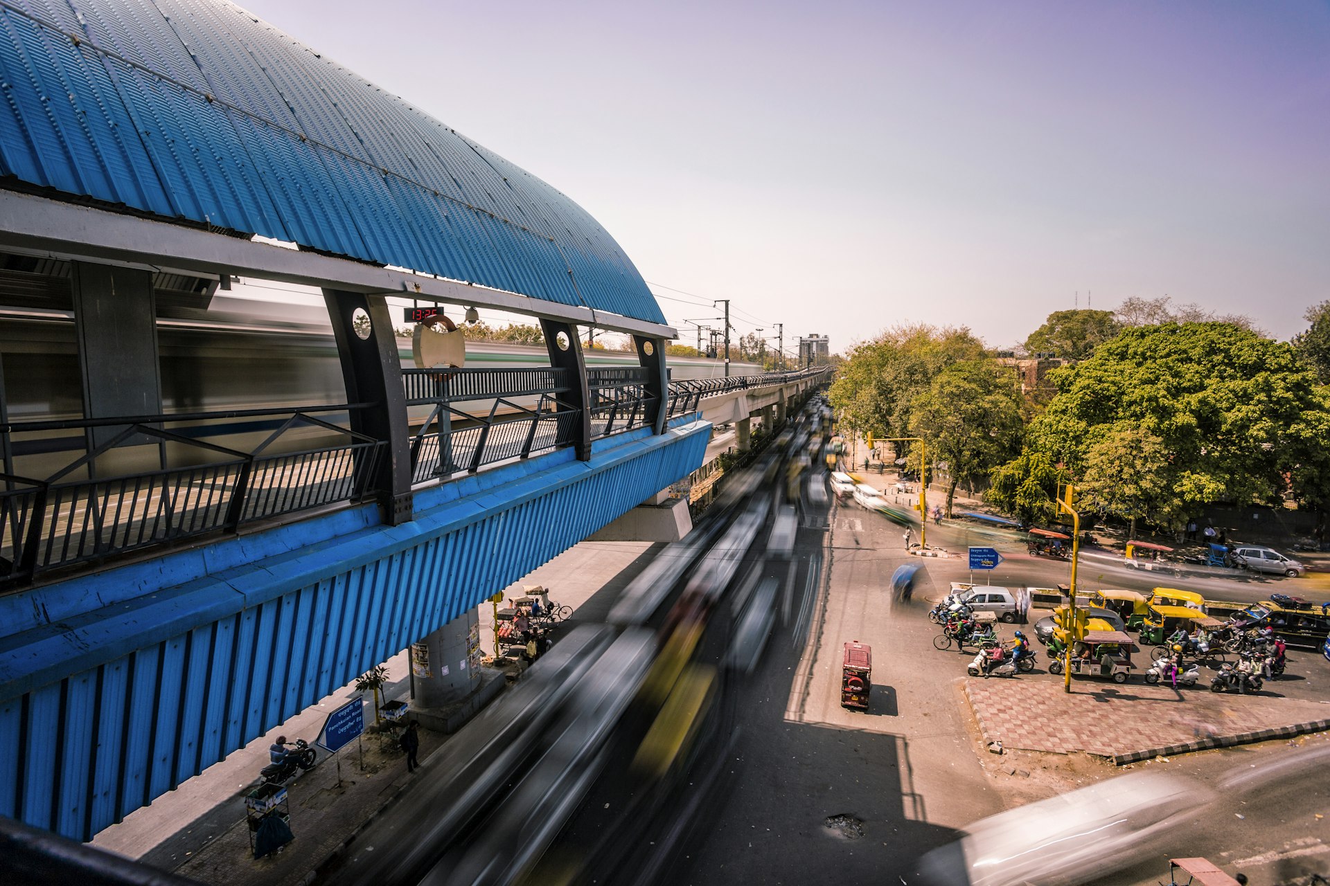 Elevated metro station in day time in New Delhi