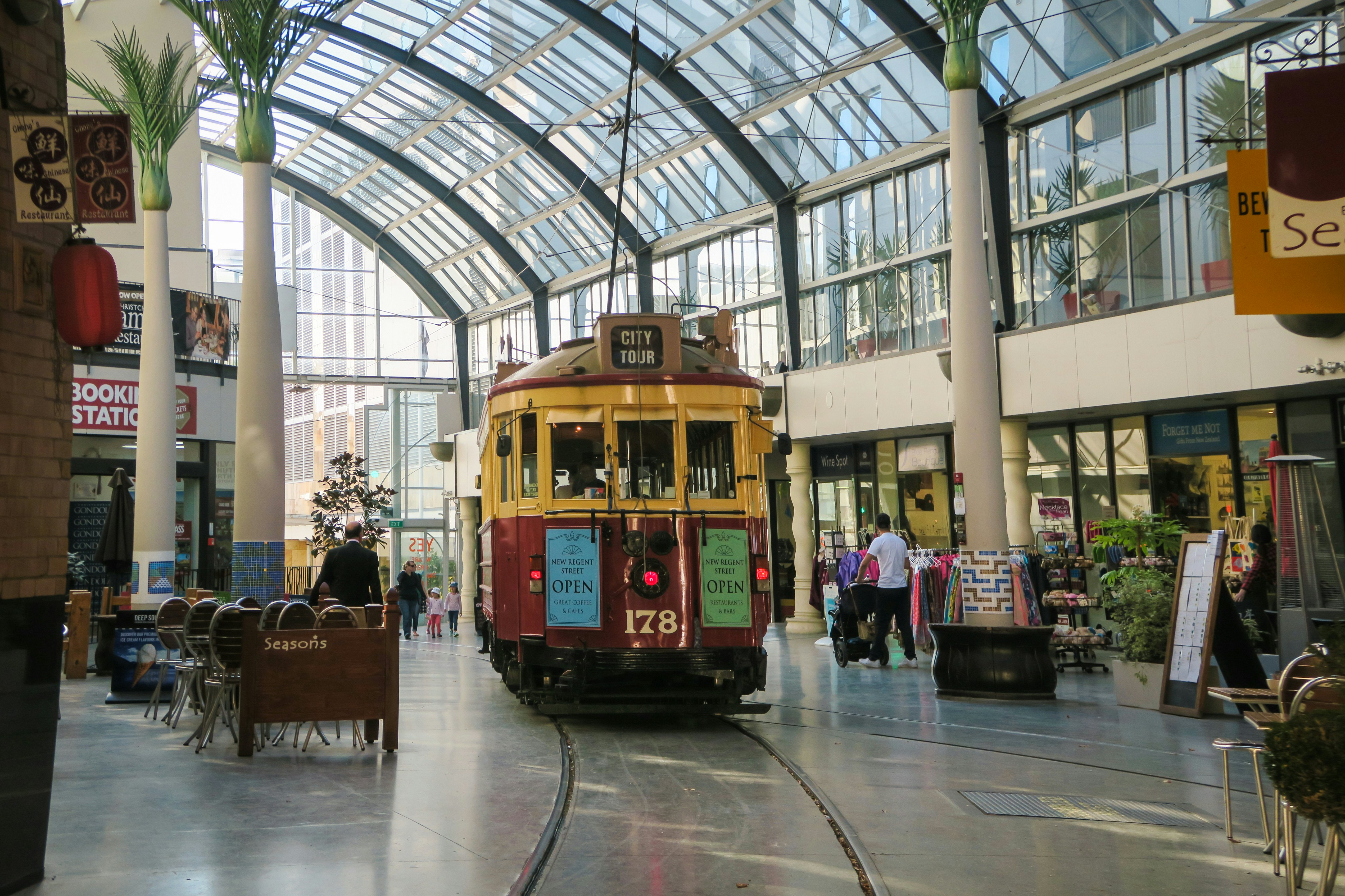 Tram in the shopping district of Christchurch New zealand