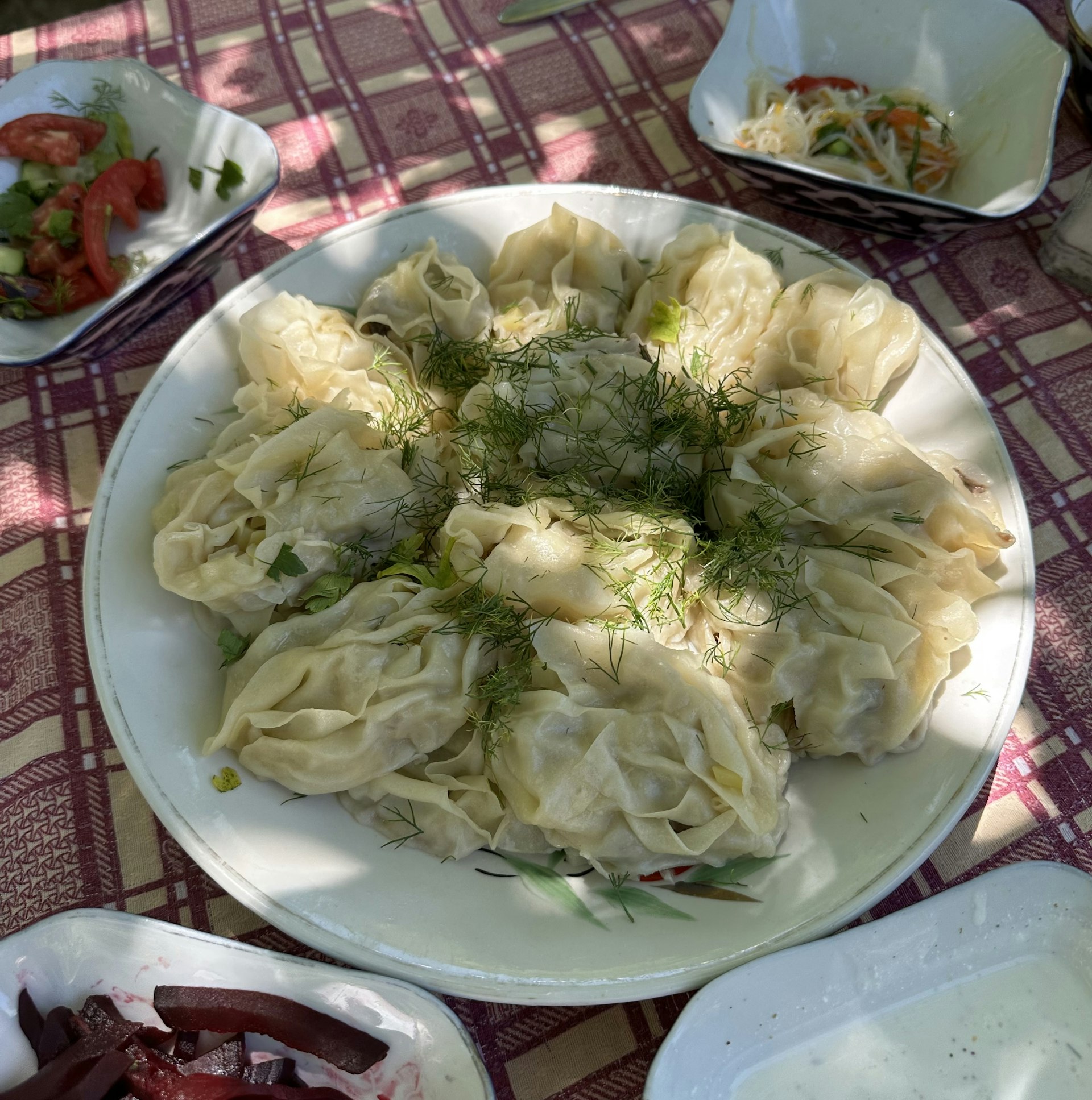 A plate of homemade dumplings in Uzbekistan.