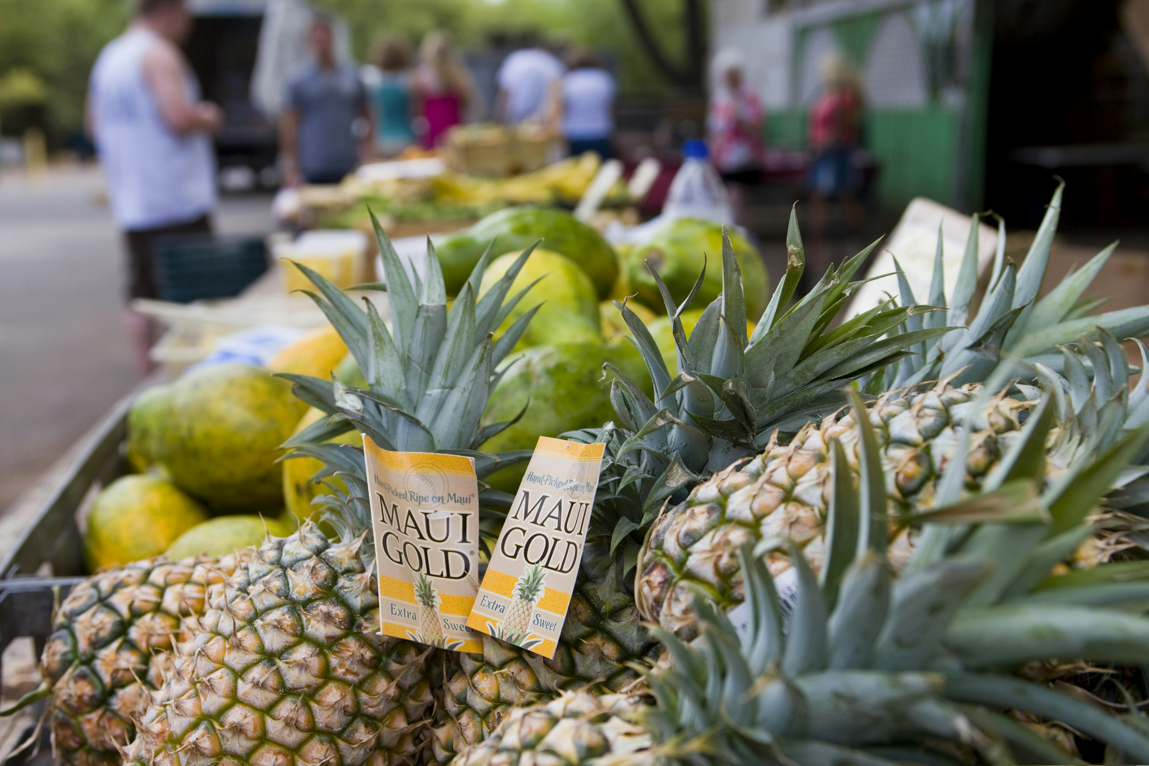 Pineapples for sale at a market stall